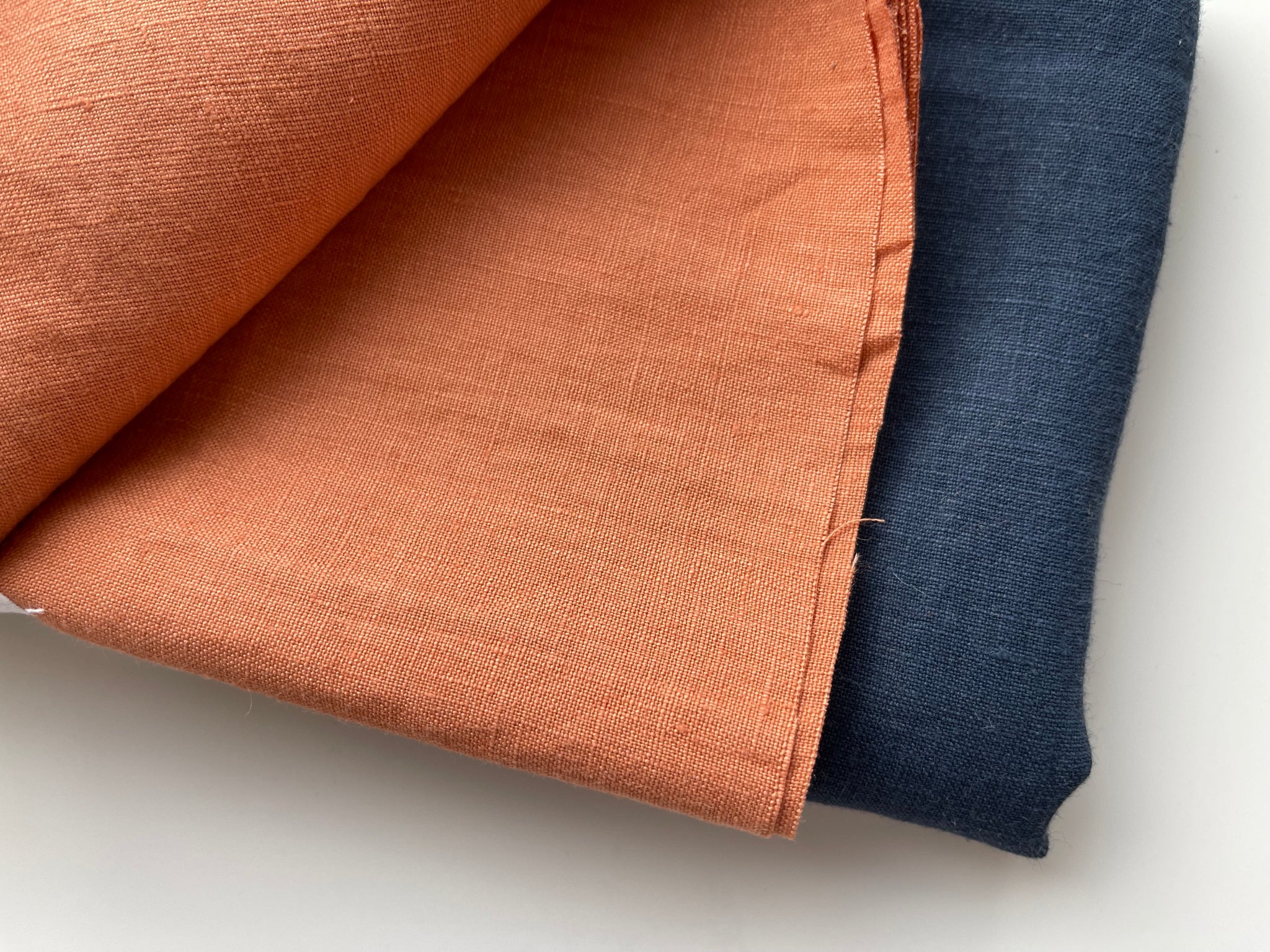 Linen Fabric Remnants - Navy Blue, Terracotta and Pure White