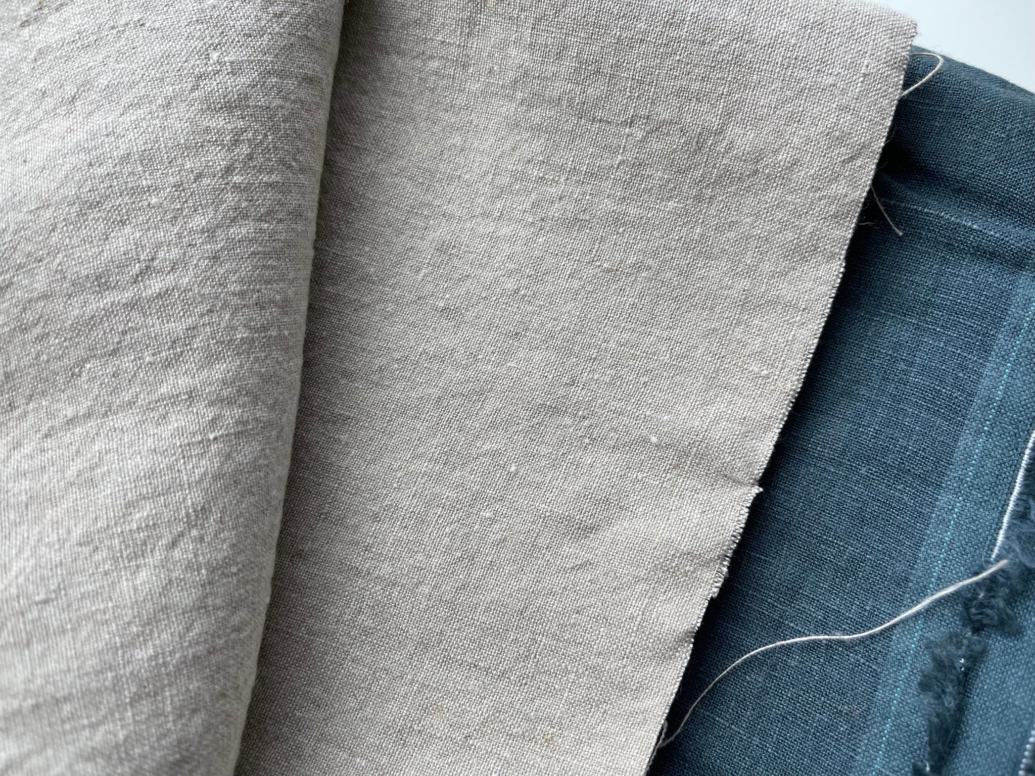 Linen Fabric Remnants - Sea Blue and Natural Stone Washed