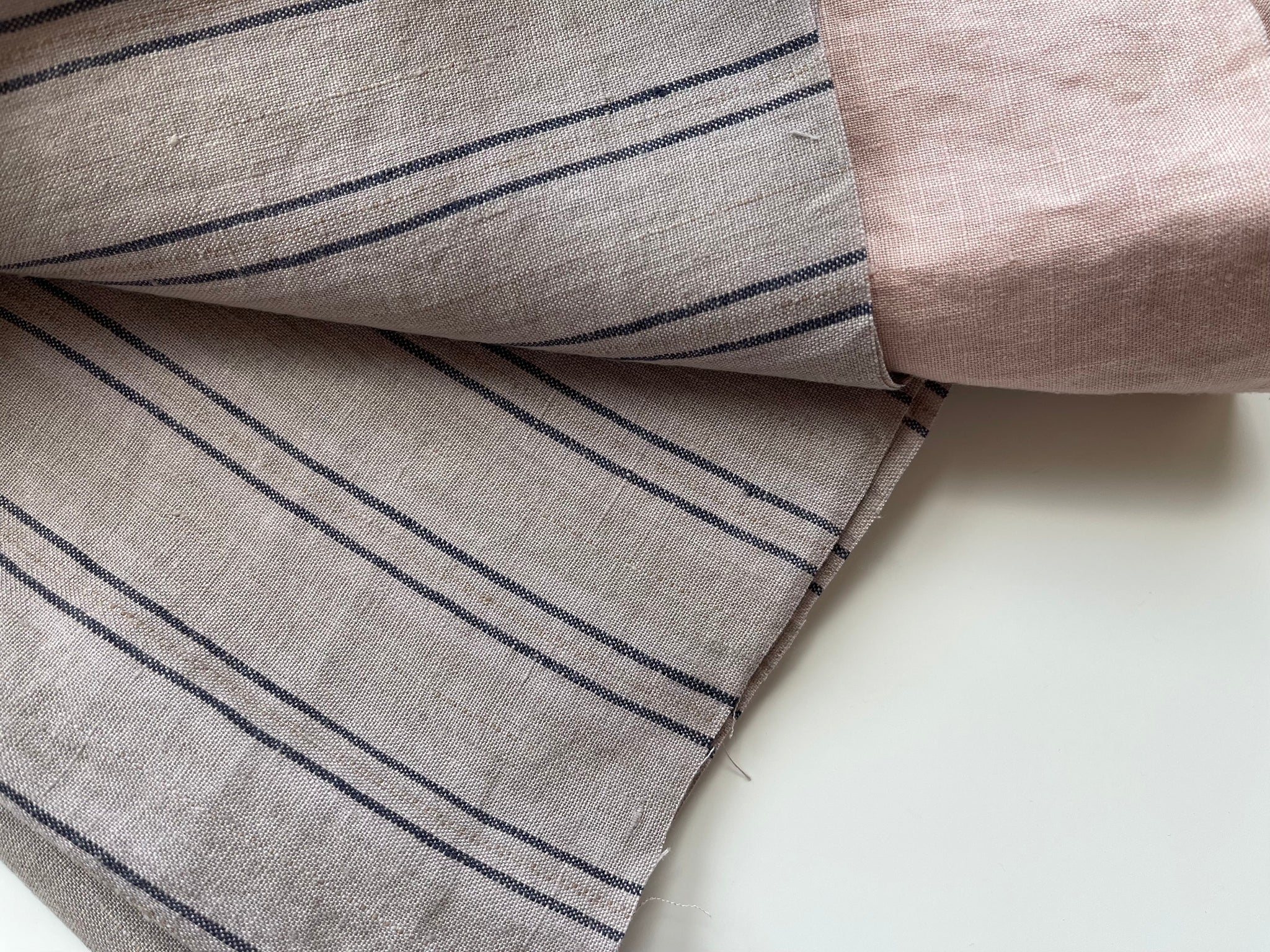Linen Fabric Remnants - Mocca Stripes and Dusty Rose