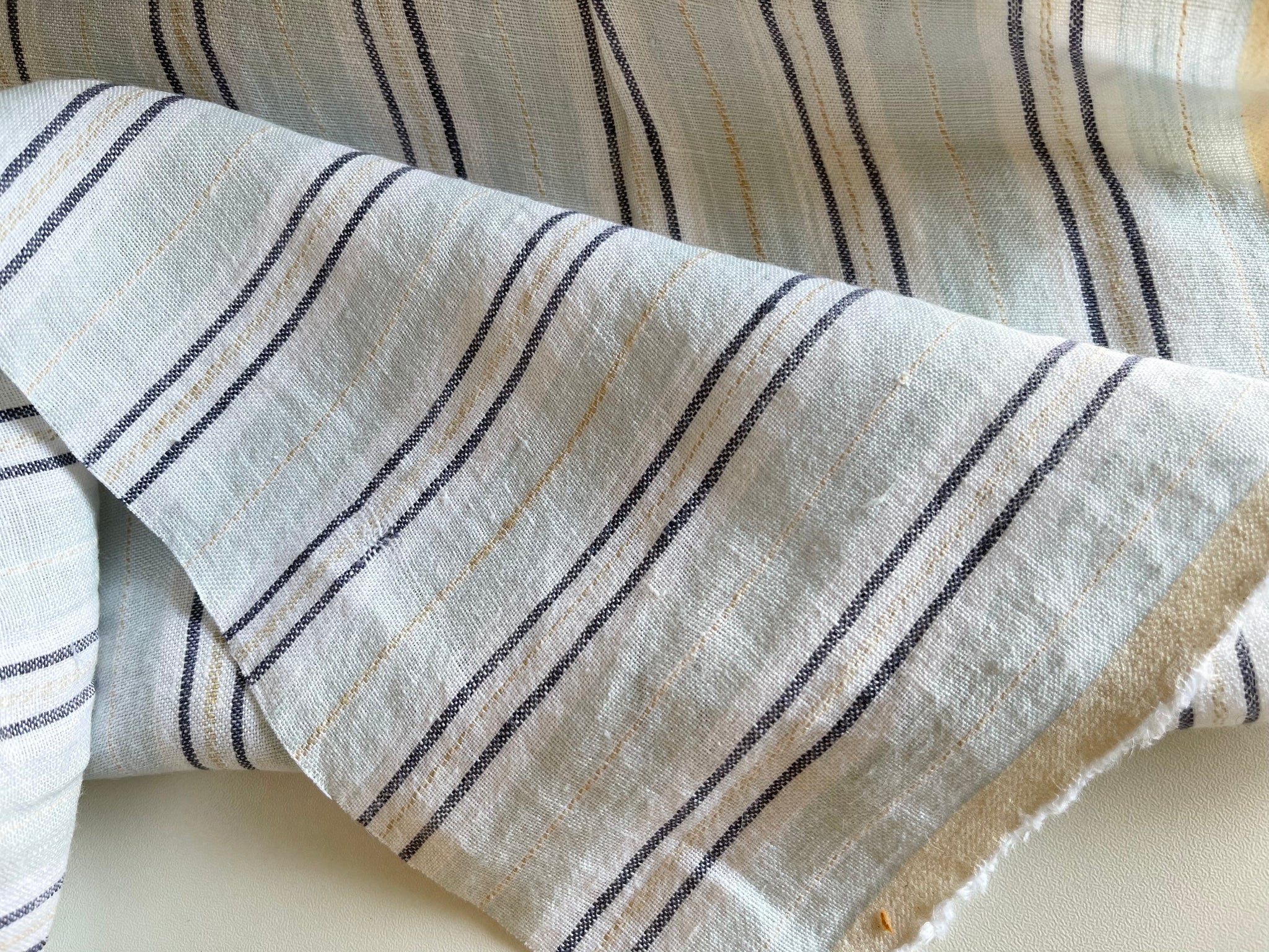 Sky Blue Stripes Linen Fabric - Stone Washed Super Soft