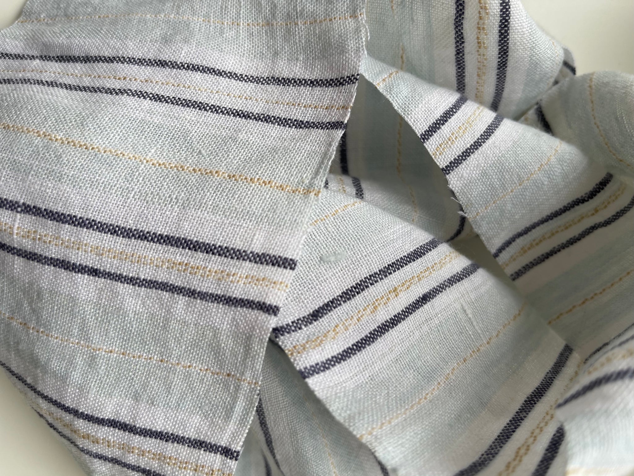 Sky Blue Stripes Linen Fabric - Stone Washed Super Soft