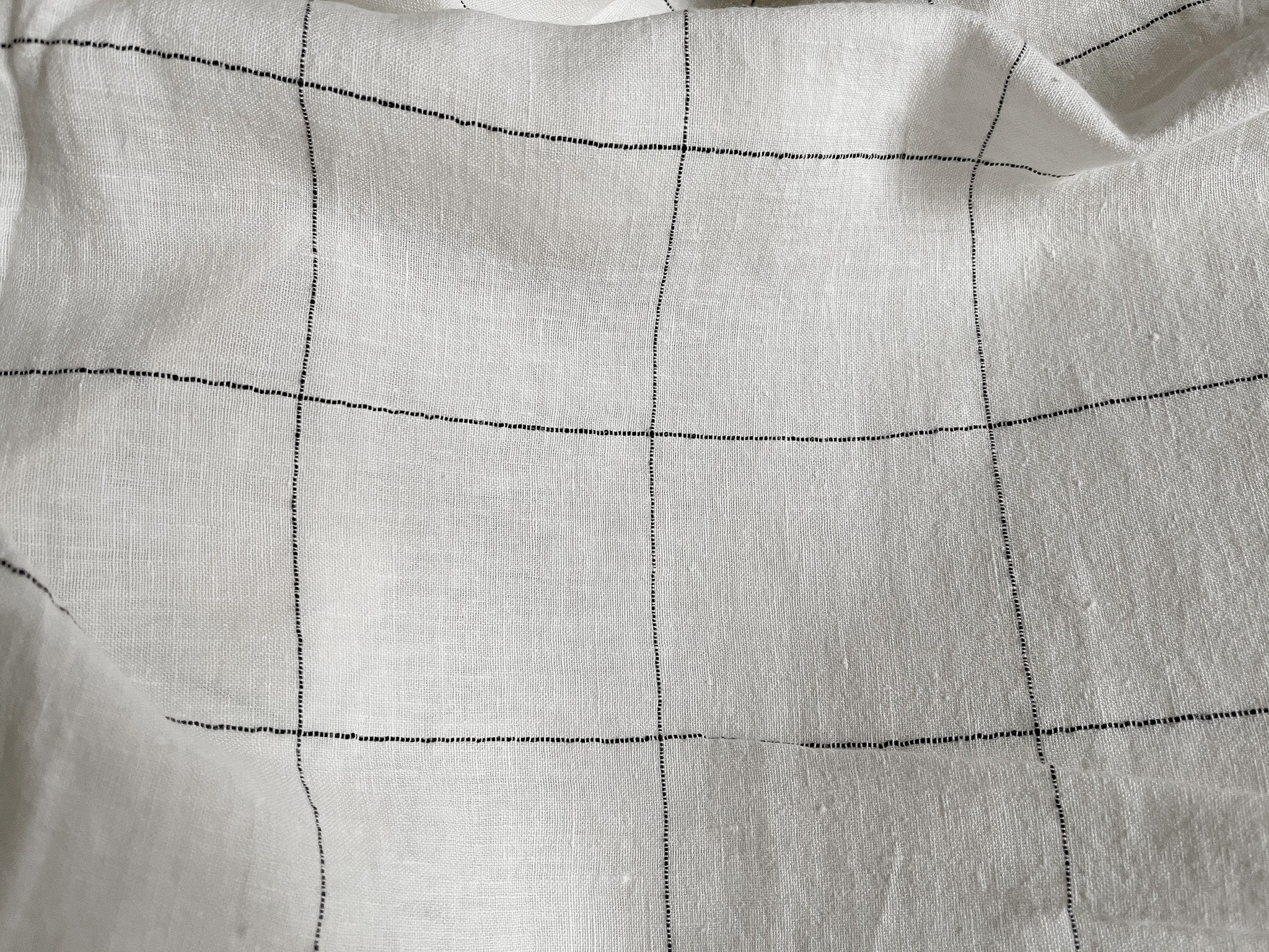 Ivory and Black Check Linen Fabric - Extra Wide Stone Washed Super Soft