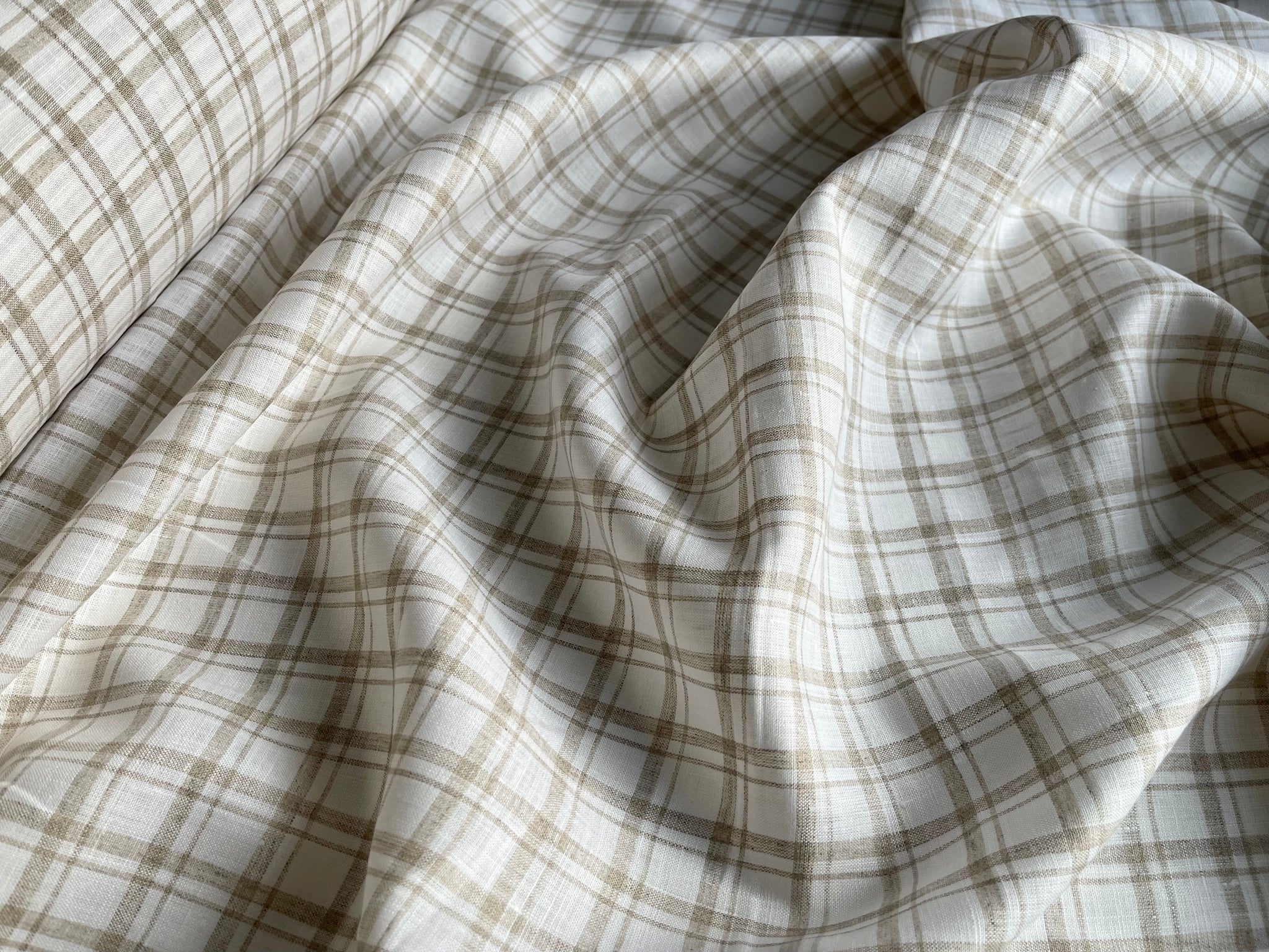 Deadstock Linen Fabric - White Natural Check