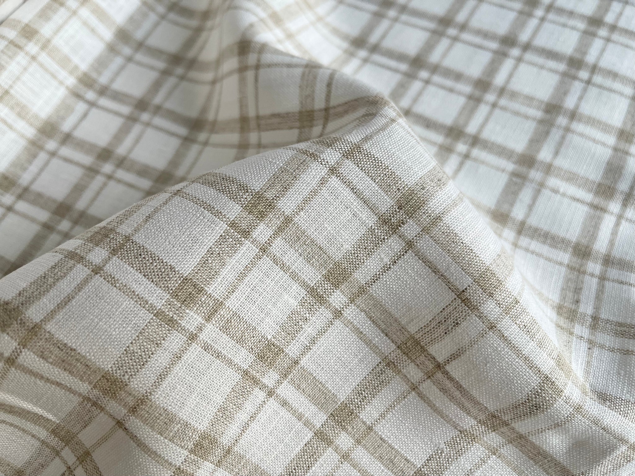 Deadstock Linen Fabric - White Natural Check