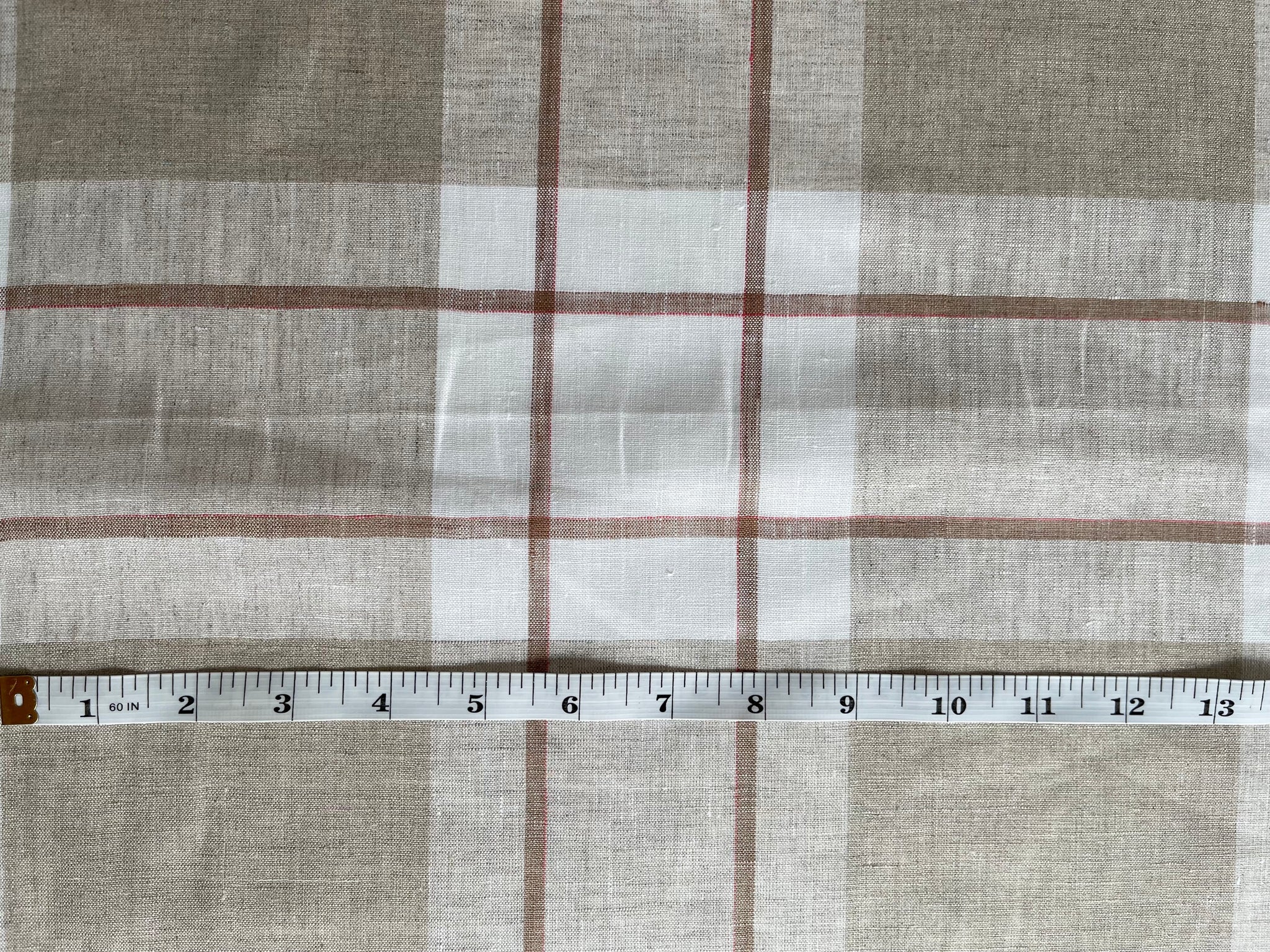 Deadstock Linen Fabric - White Natural Plaid
