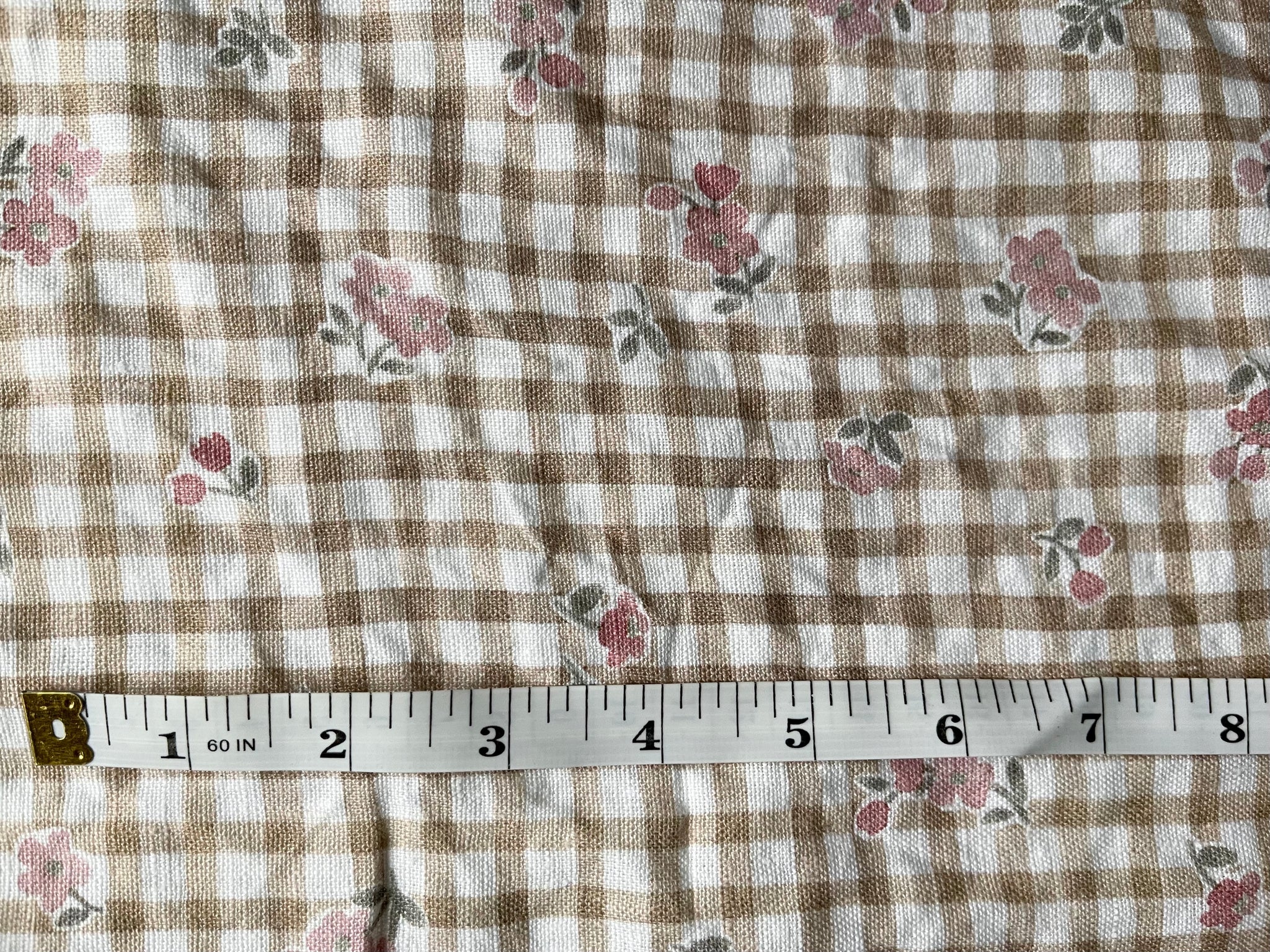 Floral Gingham Linen Fabric - Washed