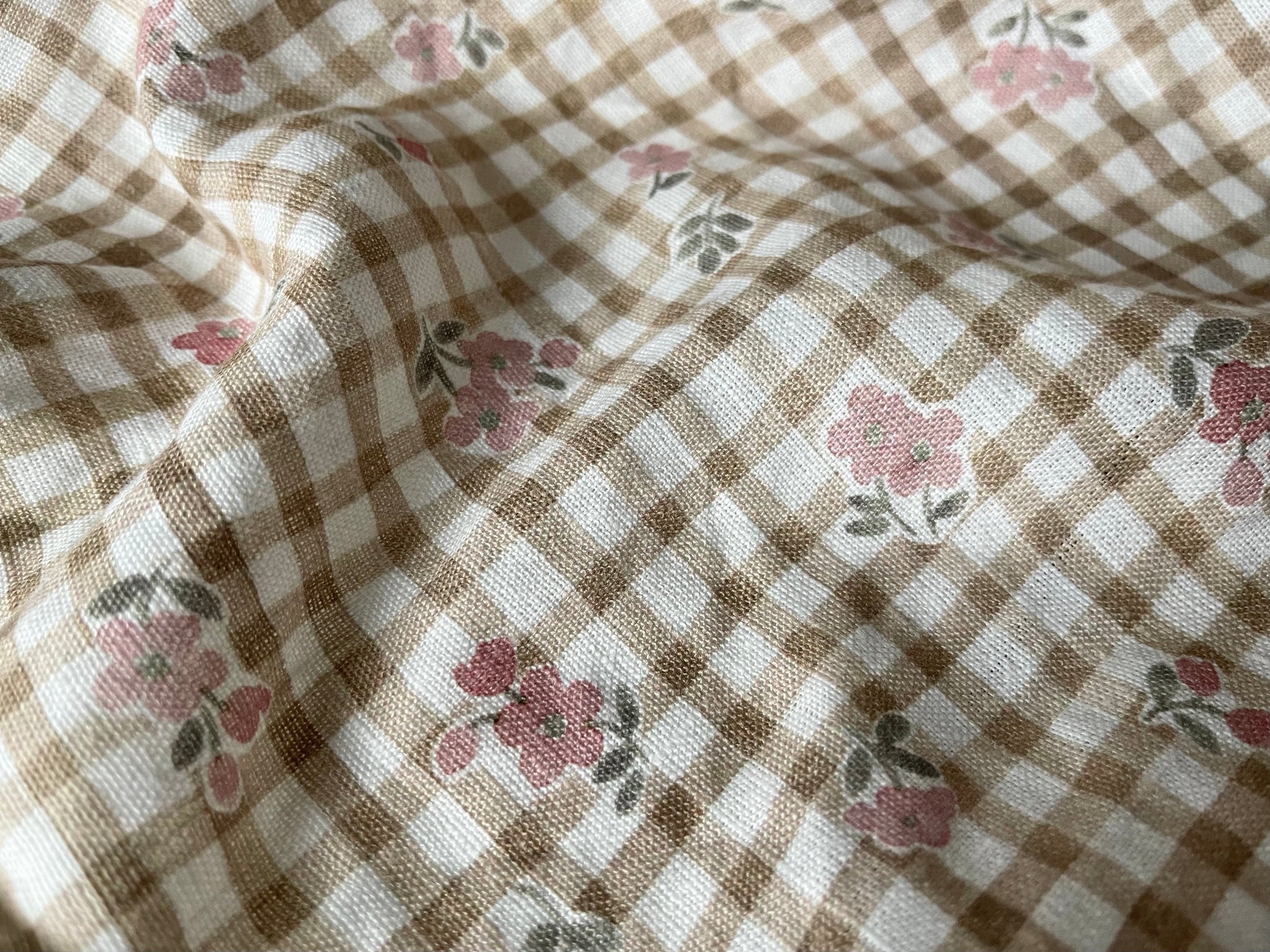 Floral Gingham Linen Fabric - Washed