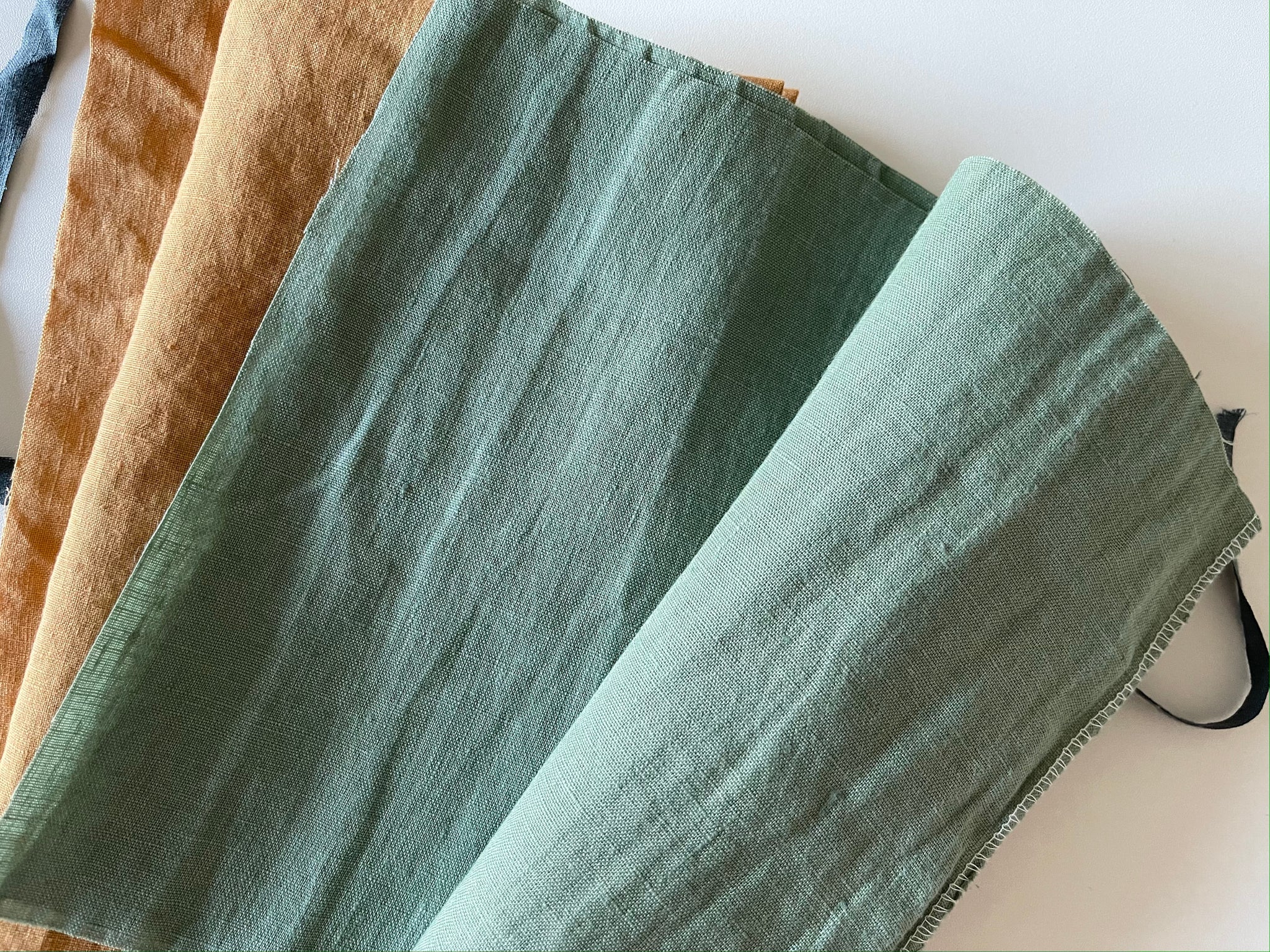 Linen Fabric Remnants - Mustard, Moss Green, Terracotta