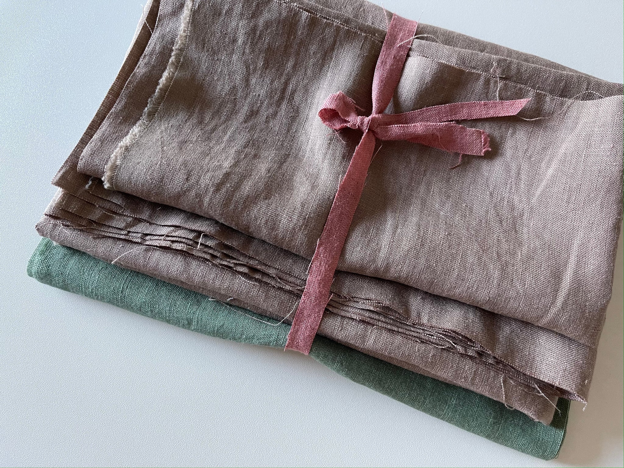 Linen Fabric Remnants - Desert Clay and Moss Green