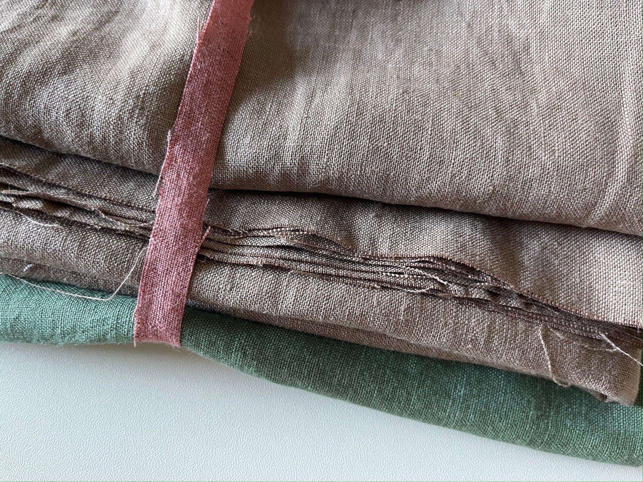 Linen Fabric Remnants - Desert Clay and Moss Green