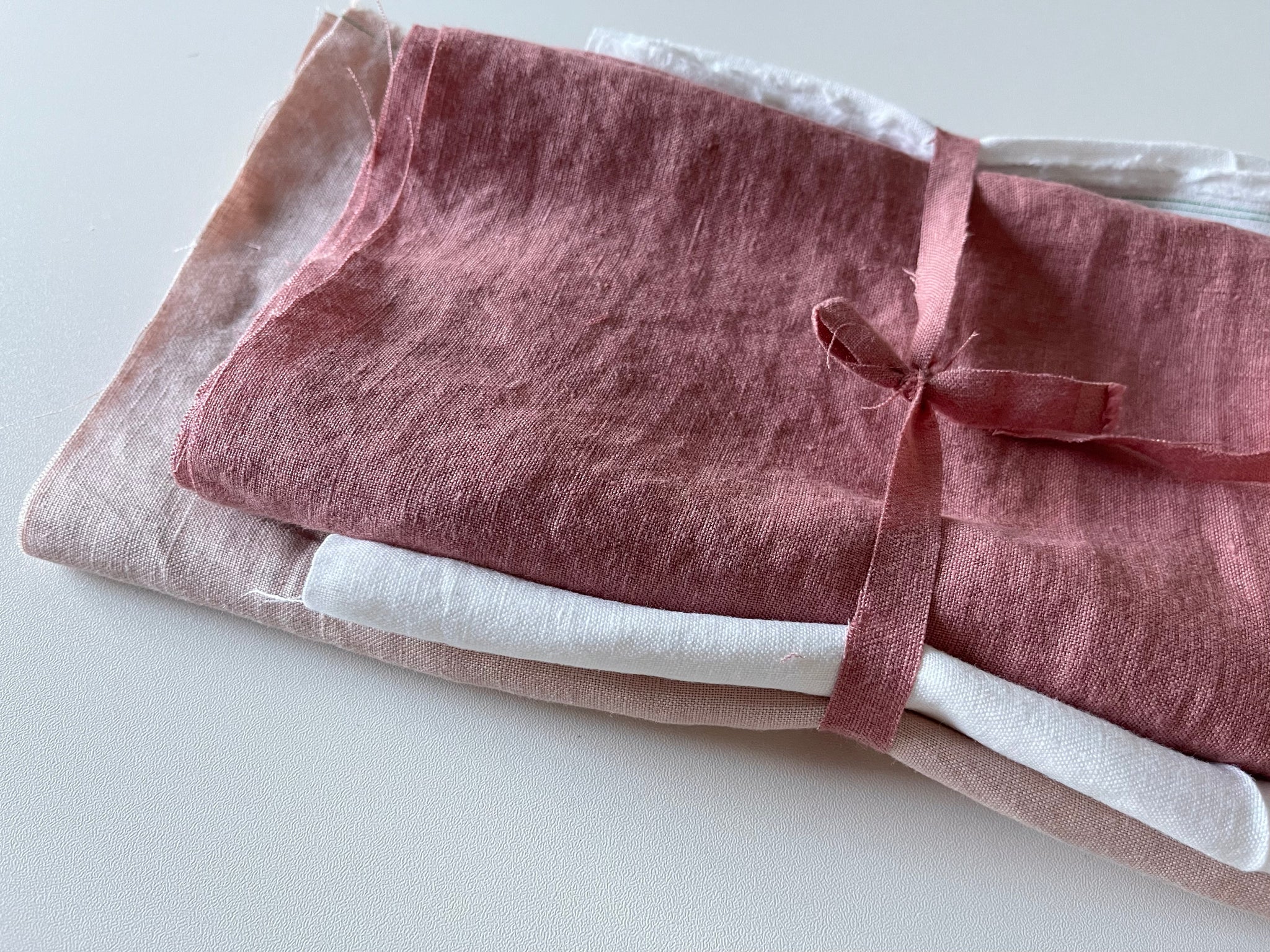 Linen Fabric Remnants - Pure White, Dusty Rose, Old Rose