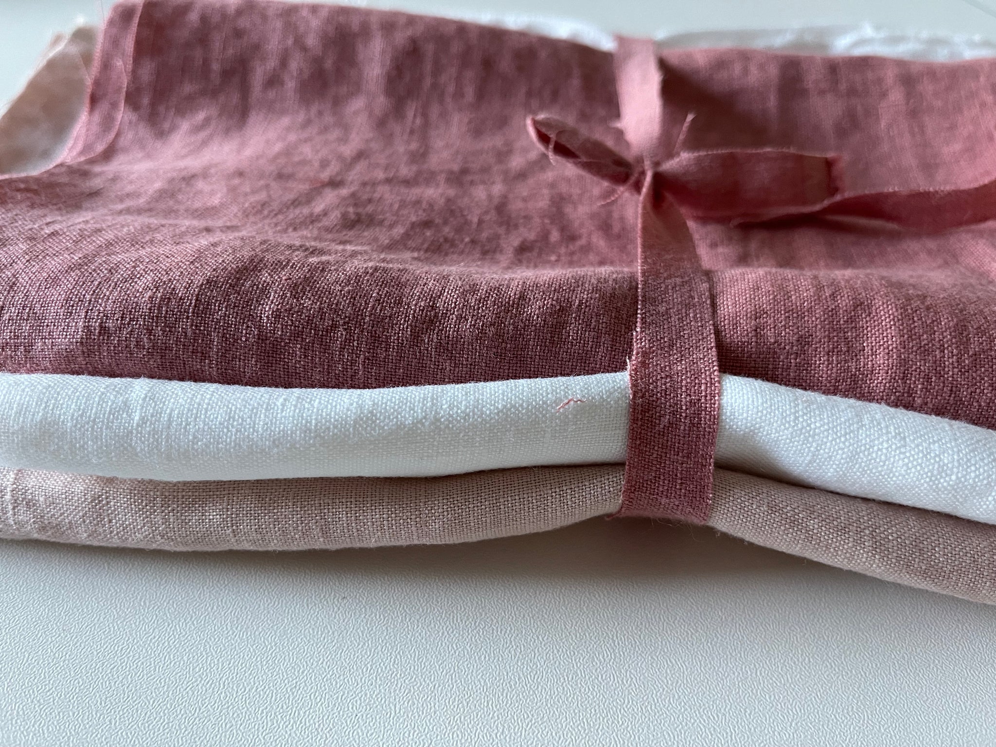 Linen Fabric Remnants - Pure White, Dusty Rose, Old Rose