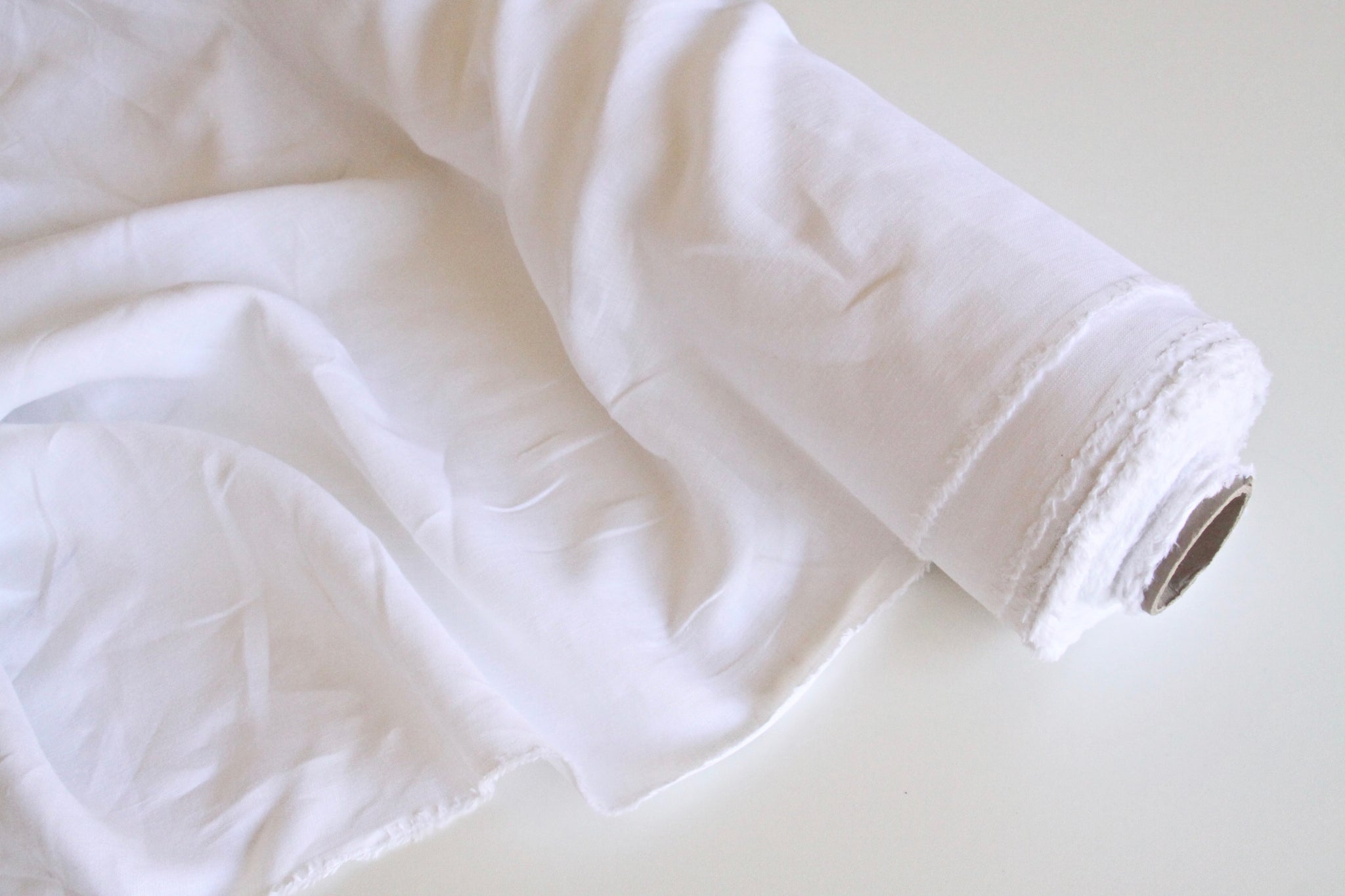 Perla Pure White - White Linen mix fabric, Plain