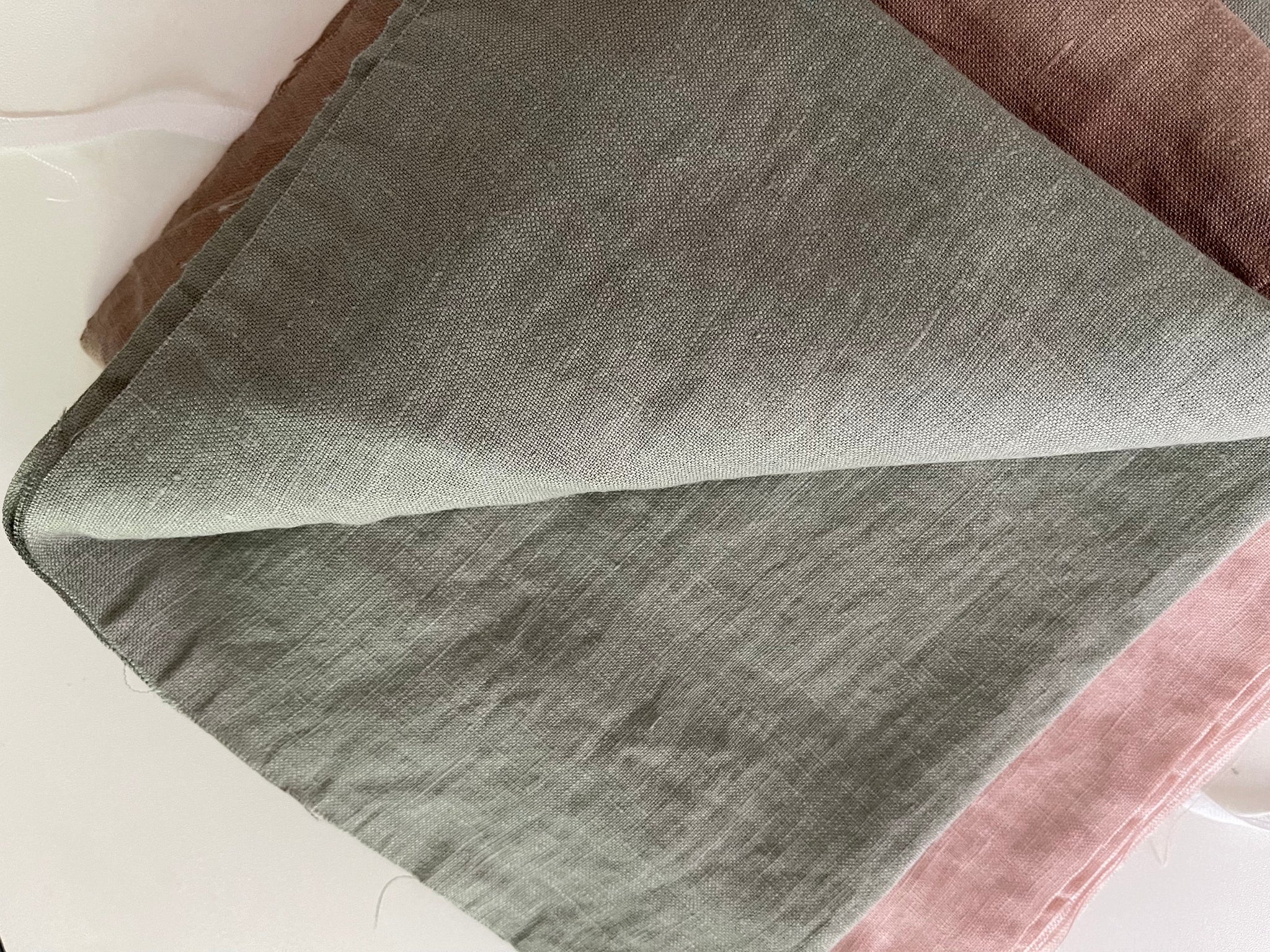 Linen Fabric Remnants - Sage Green, Dusty Rose, Desert Clay