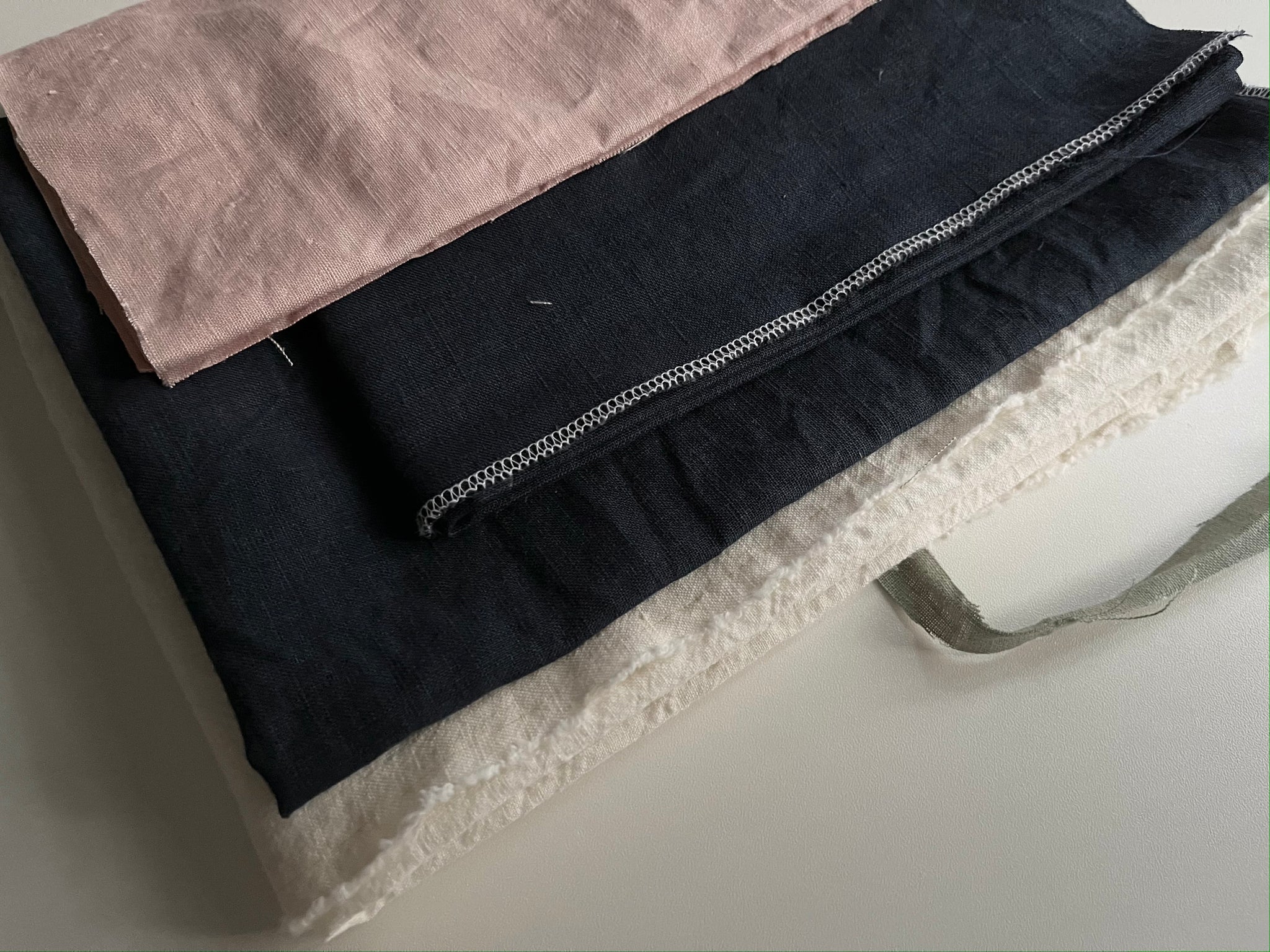 Linen Fabric Remnants - Ivory, Navy Blue, Dusty Rose