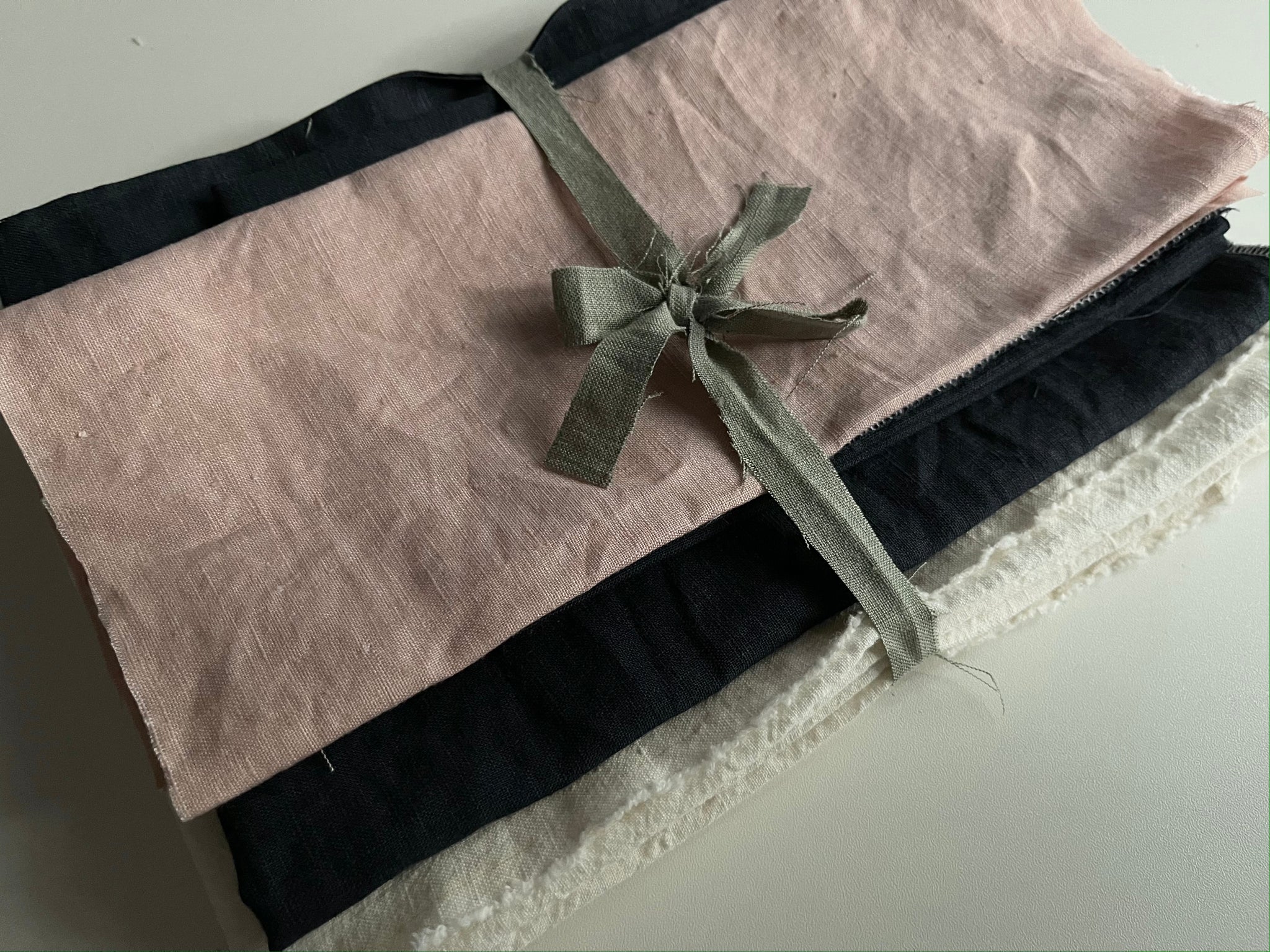 Linen Fabric Remnants - Ivory, Navy Blue, Dusty Rose