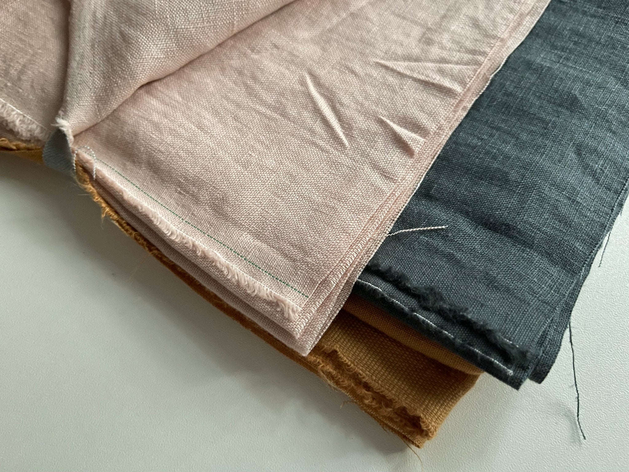 Linen Fabric Remnants - Mustard, Sea Blue, Dusty Rose