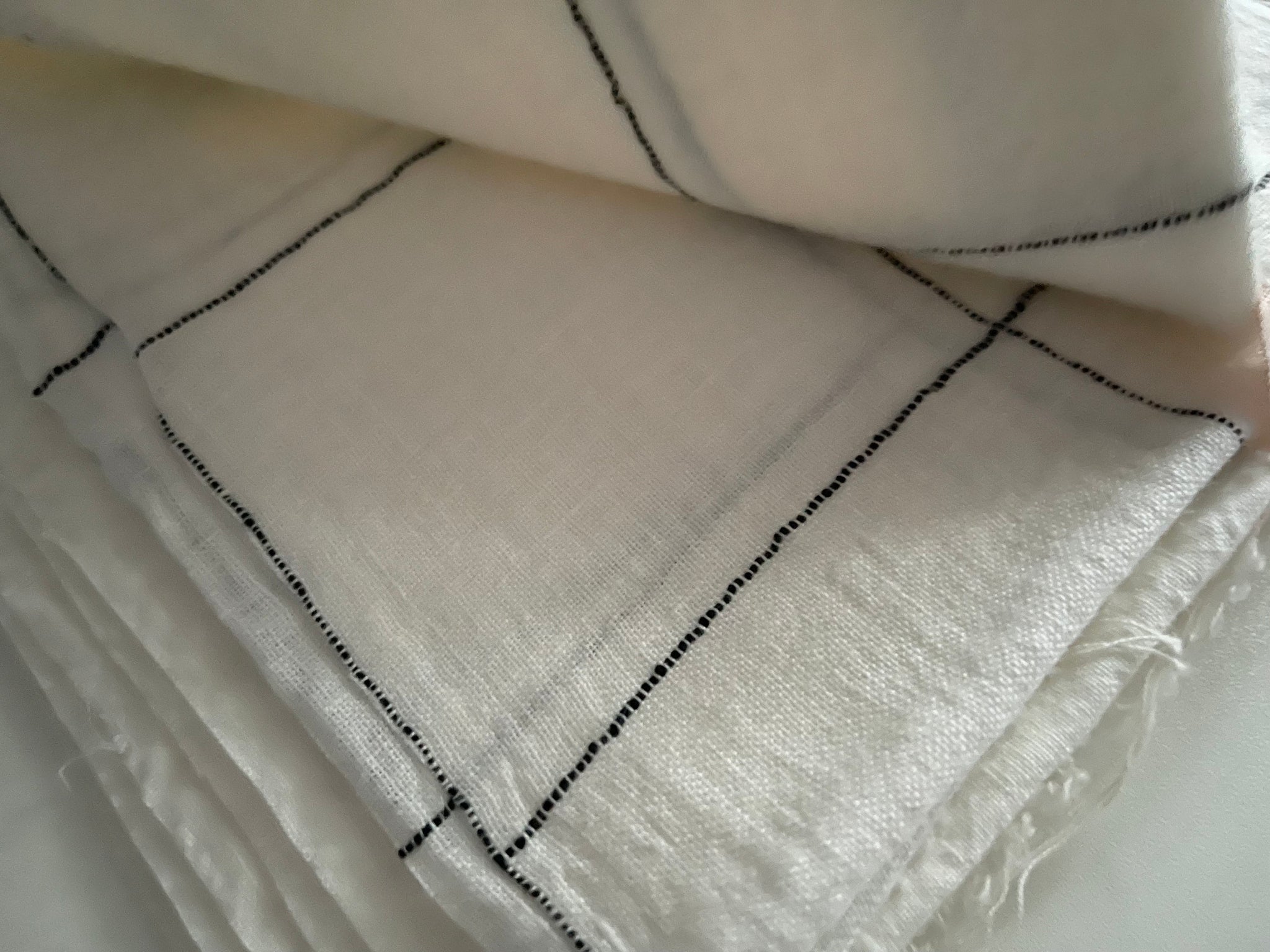 Linen Fabric Remnants - Ivory and Ivory Black Check