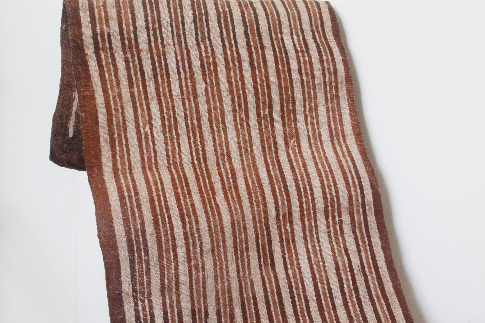 Organic Hmong Hill Tribe Hemp Fabric - Hand-woven and Hand-painted - brown stripes