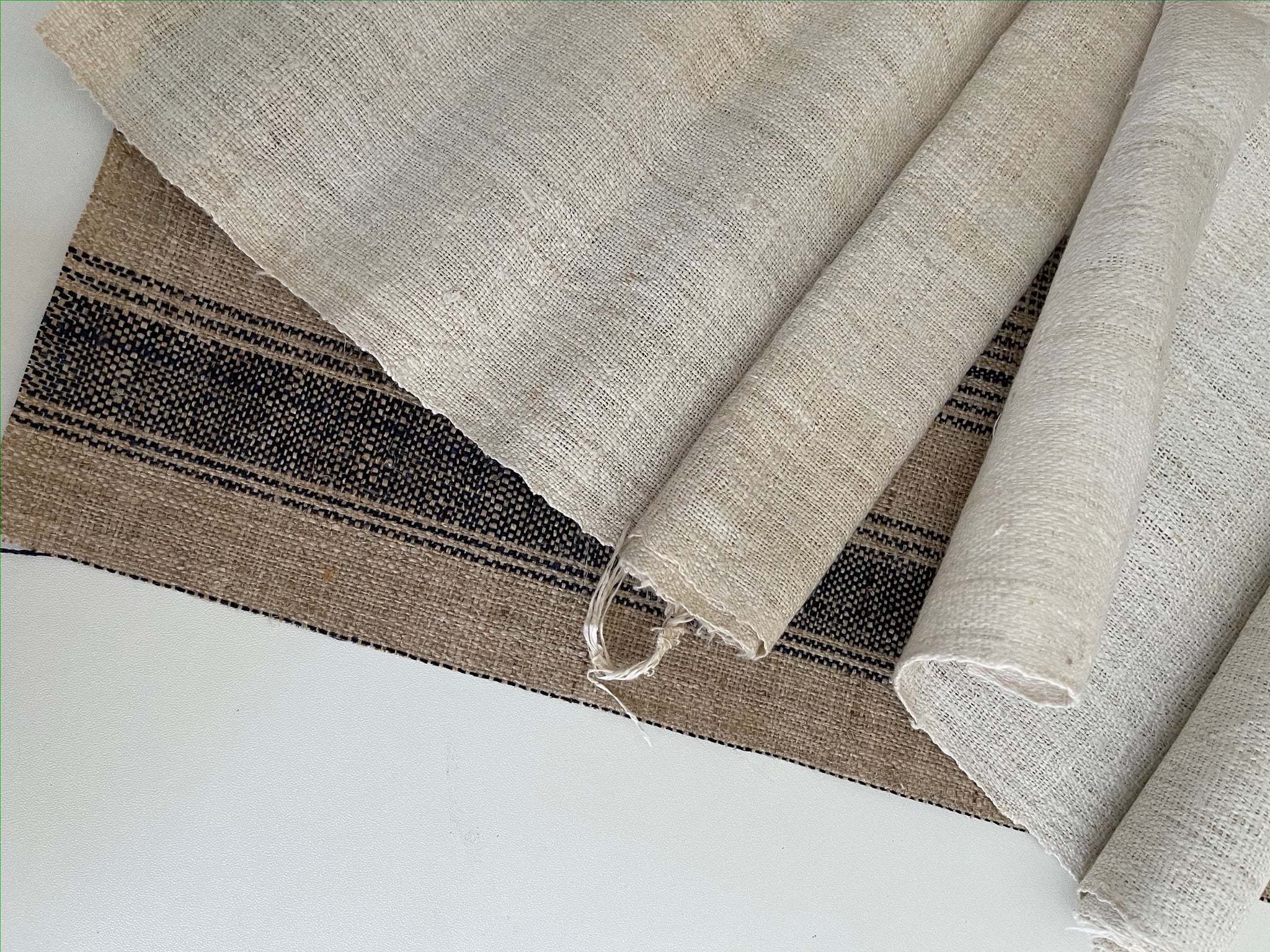Organic Handwoven Hemp Fabric Bundle - Off-White and Natural Stripe