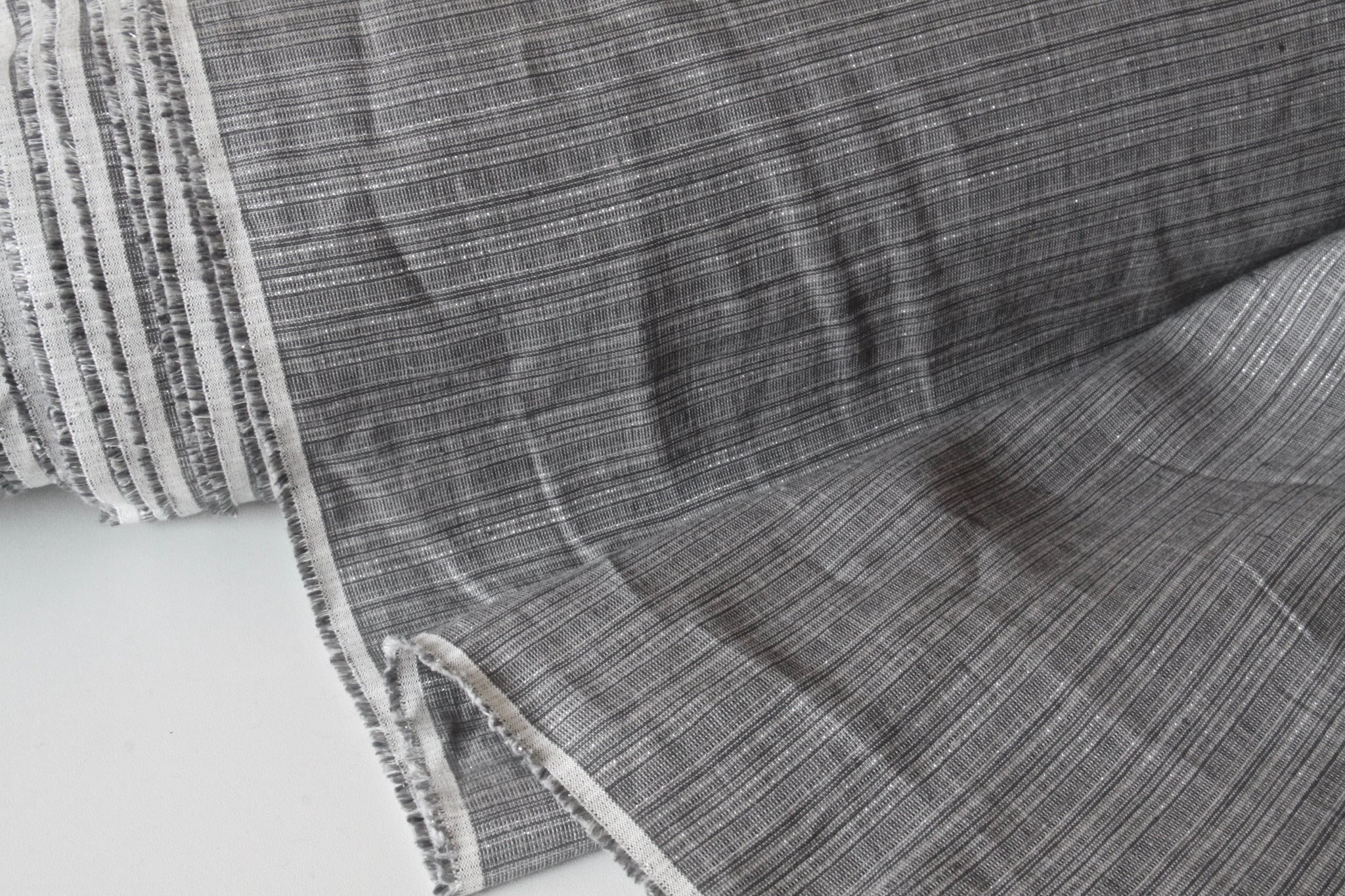 Grey Silver Striped Linen Fabric