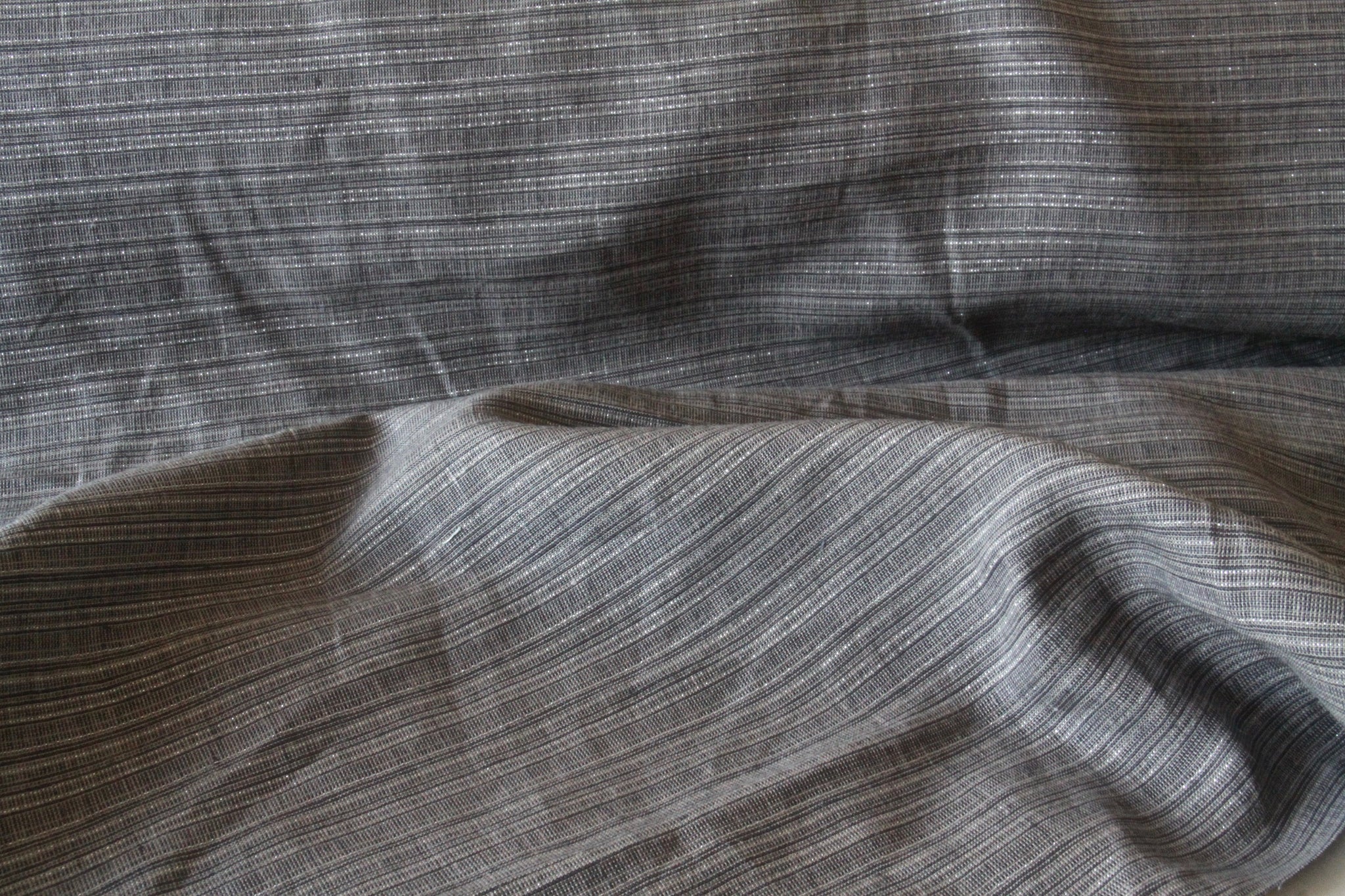 Grey Silver Striped Linen Fabric