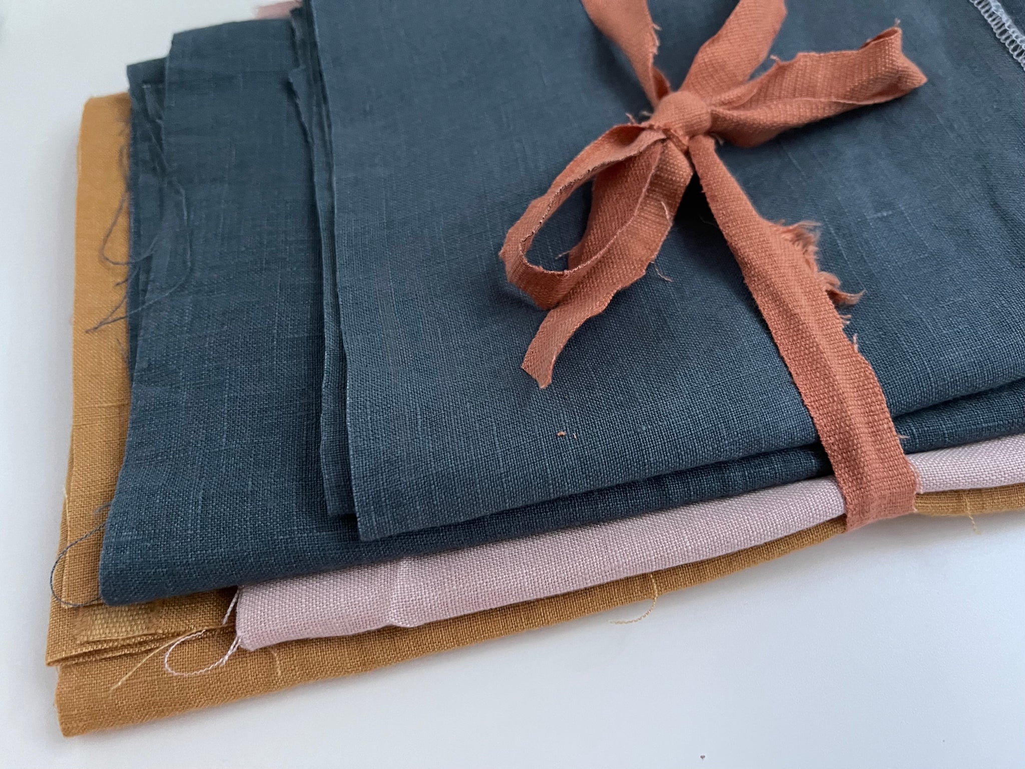 Linen Fabric Remnants - Mustard, Dusty Rose, Sea Blue