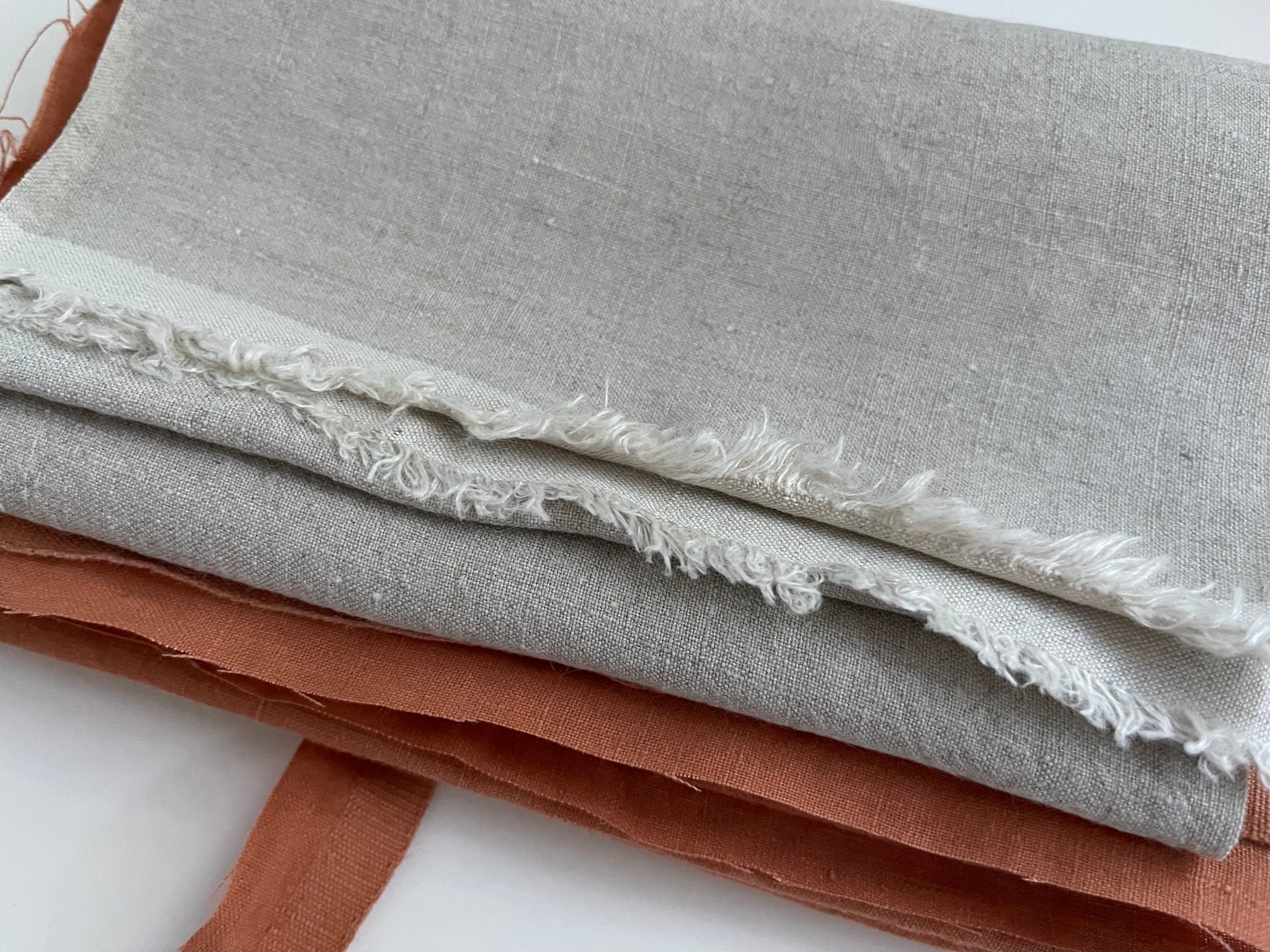 Linen Fabric Remnants - Natural and Terracotta