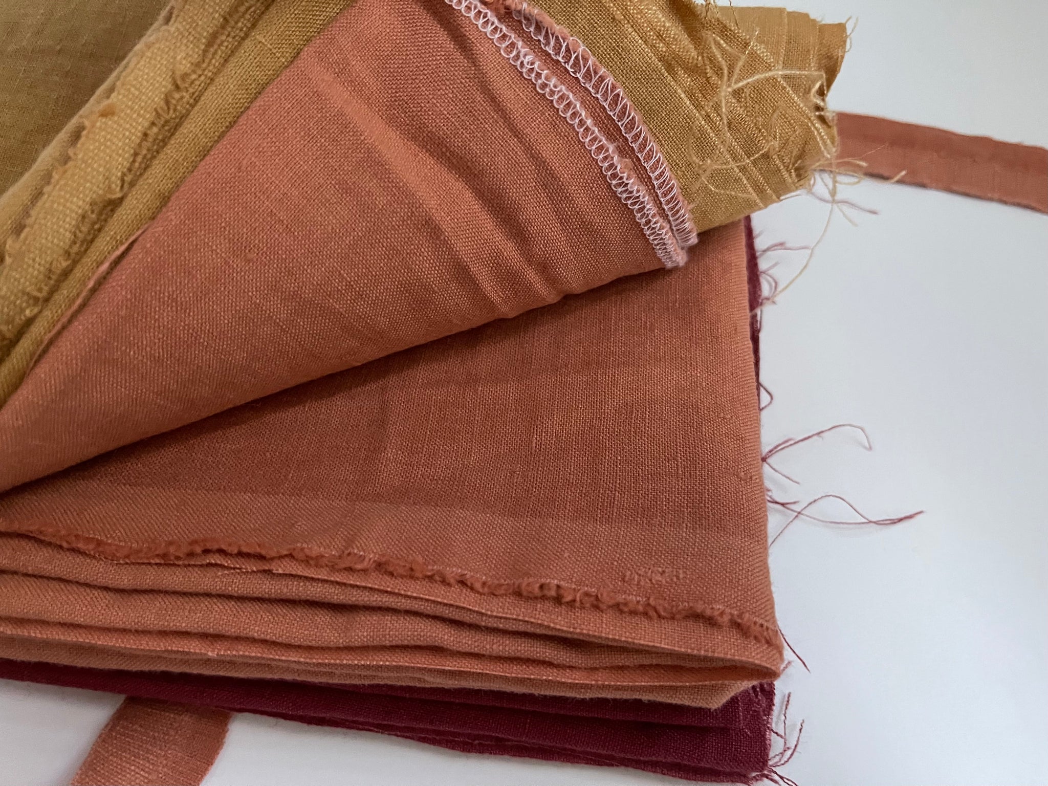 Linen Fabric Remnants - Maroon, Terracotta, Mustard