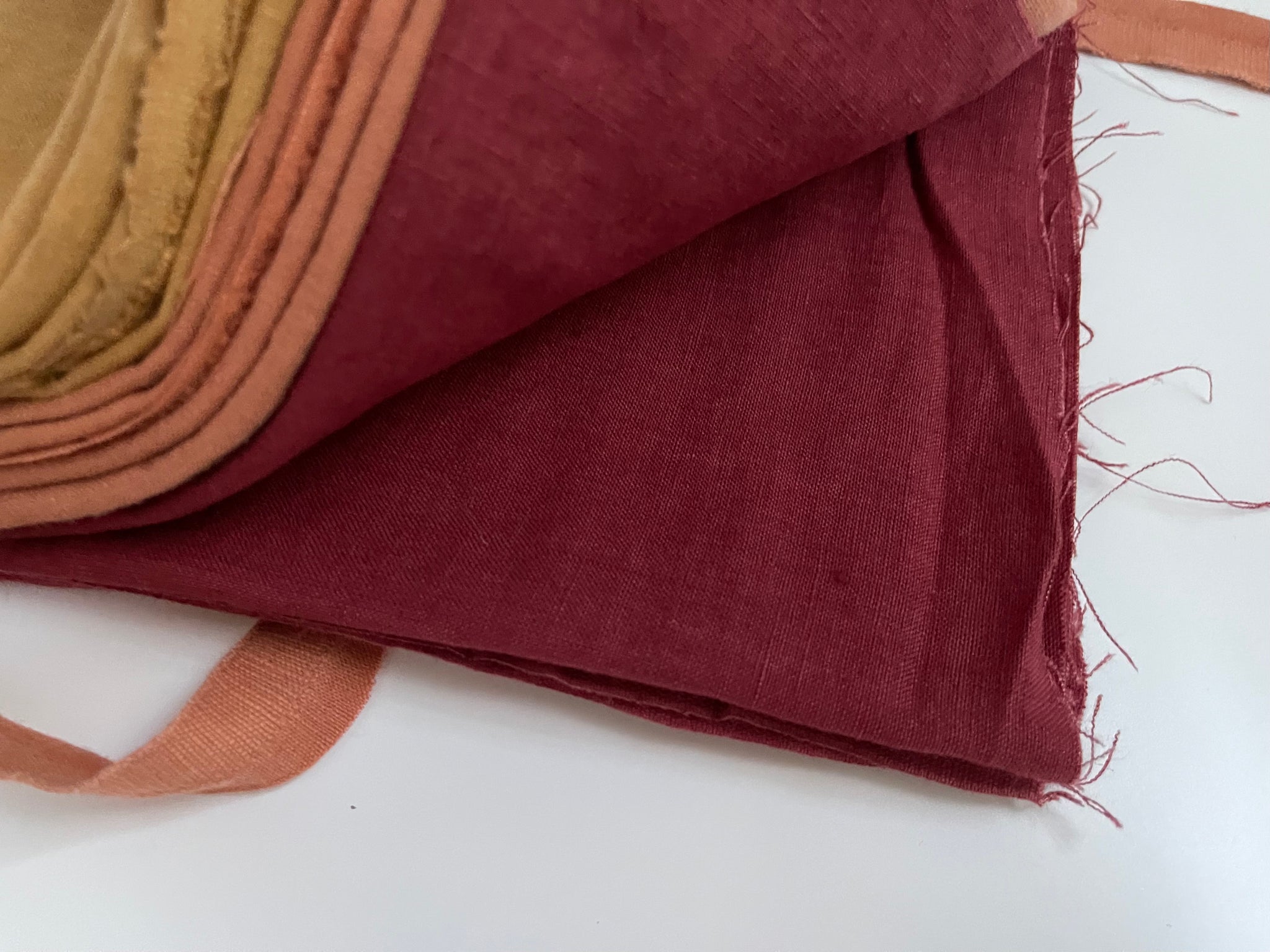Linen Fabric Remnants - Maroon, Terracotta, Mustard