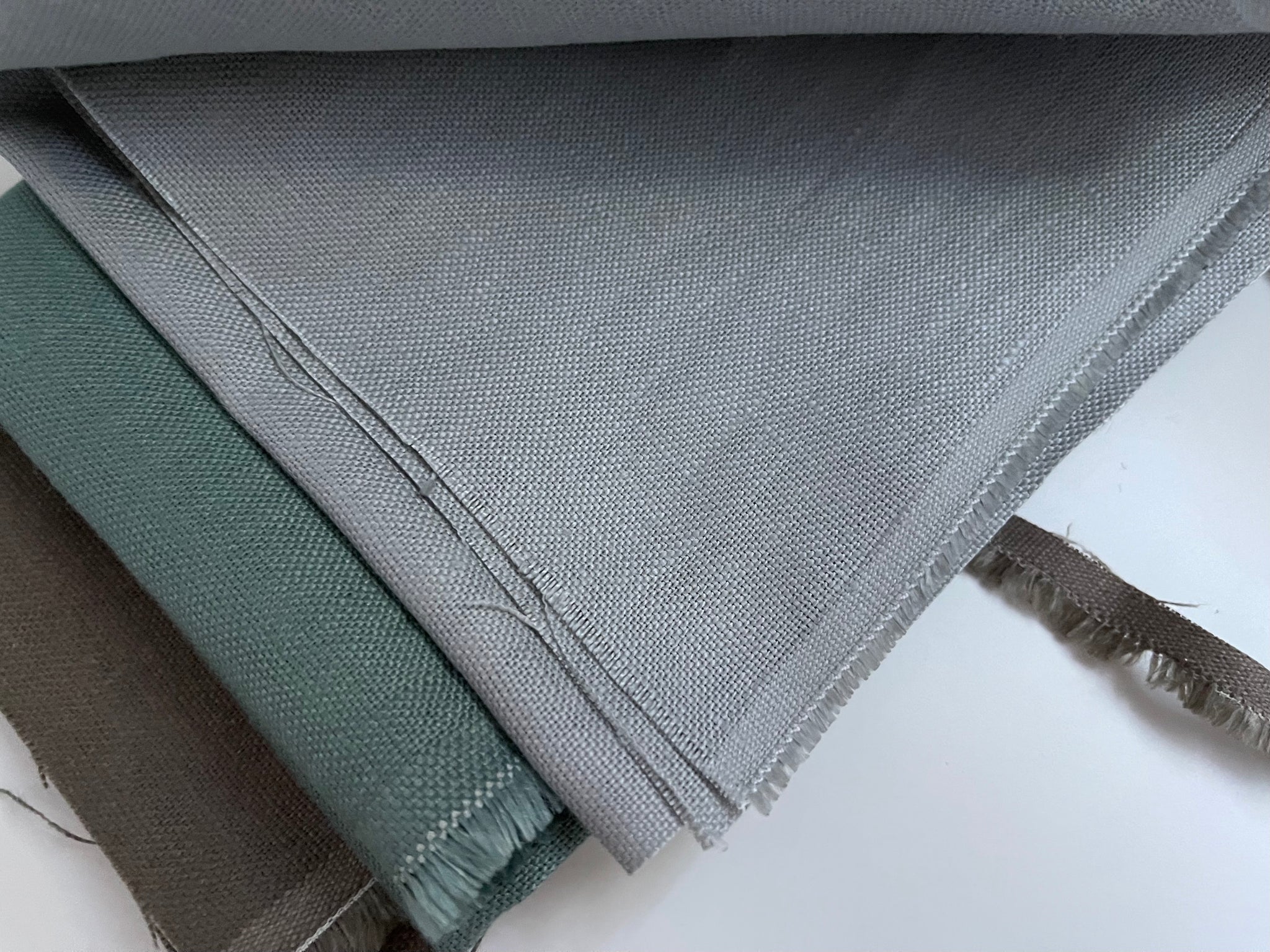 Linen Fabric Remnants - Brown, Green, Gray - Heavy Weight