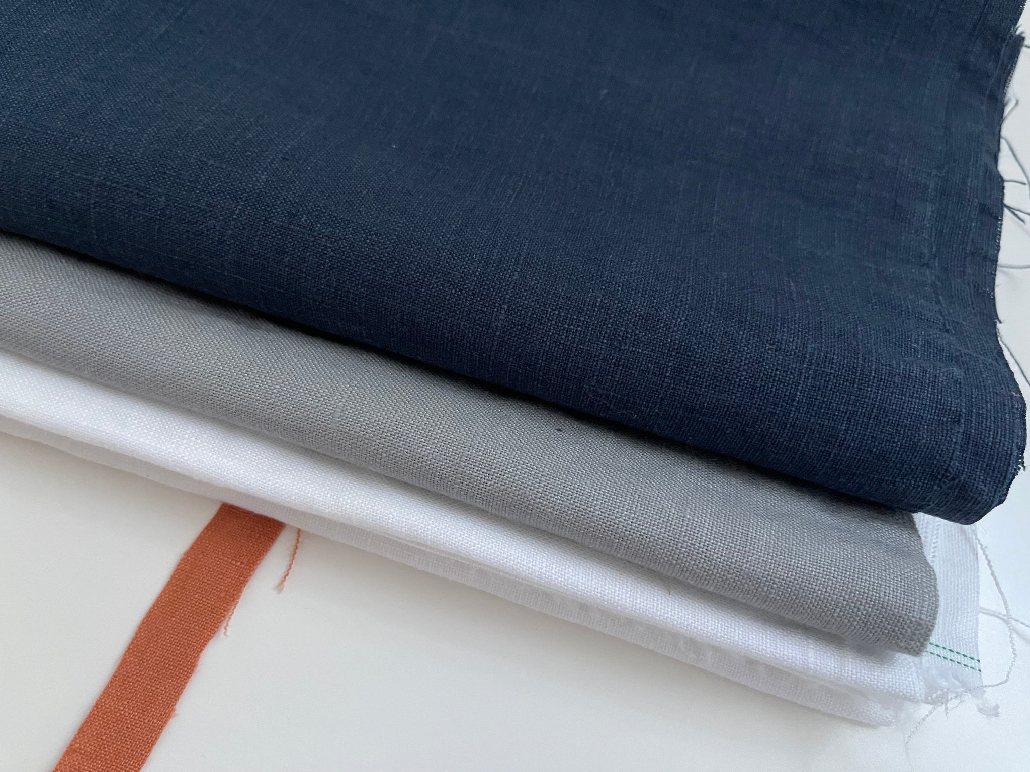 Linen Fabric Remnants - Pure White, Grey, Navy Blue