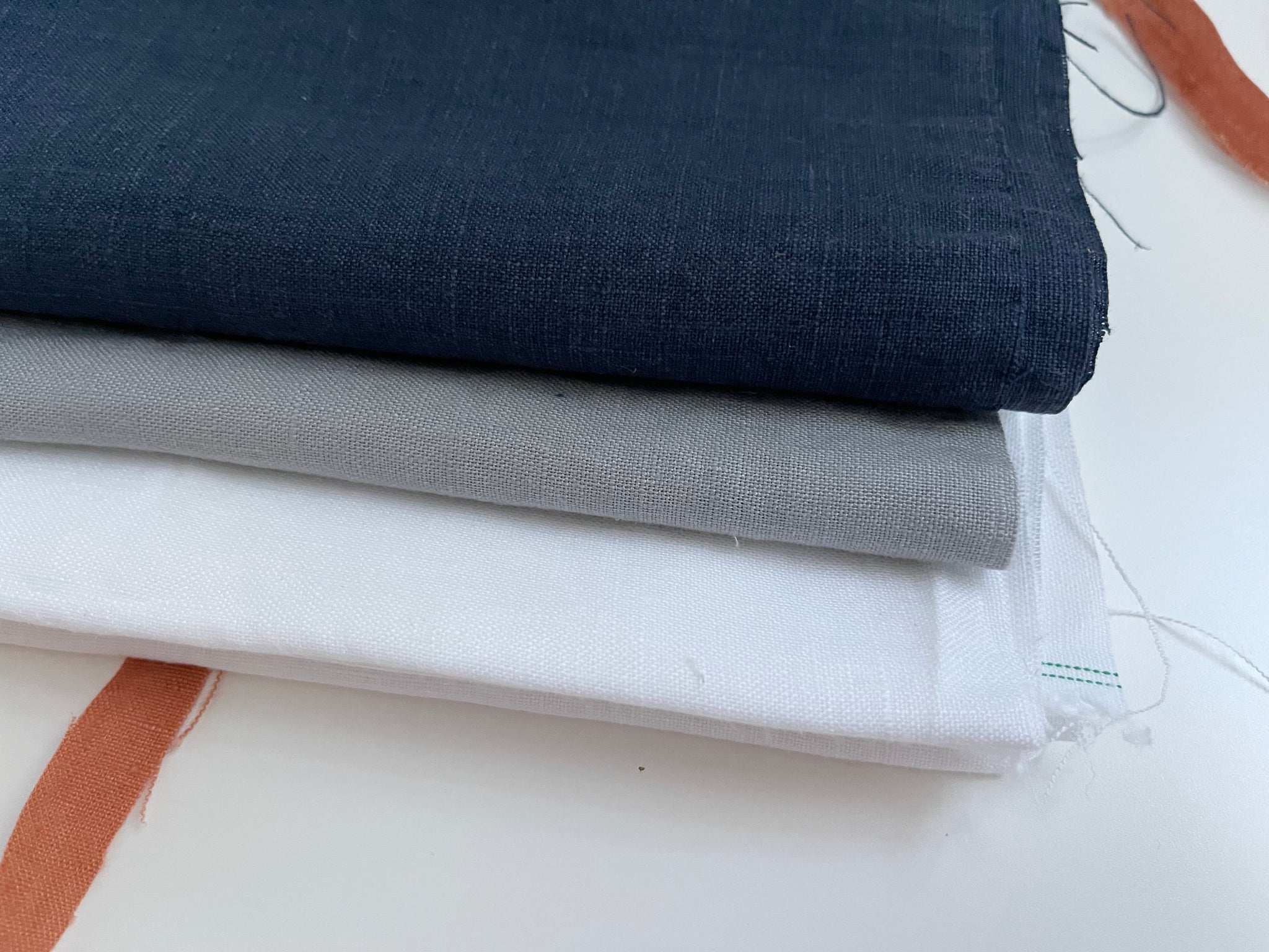 Linen Fabric Remnants - Pure White, Grey, Navy Blue