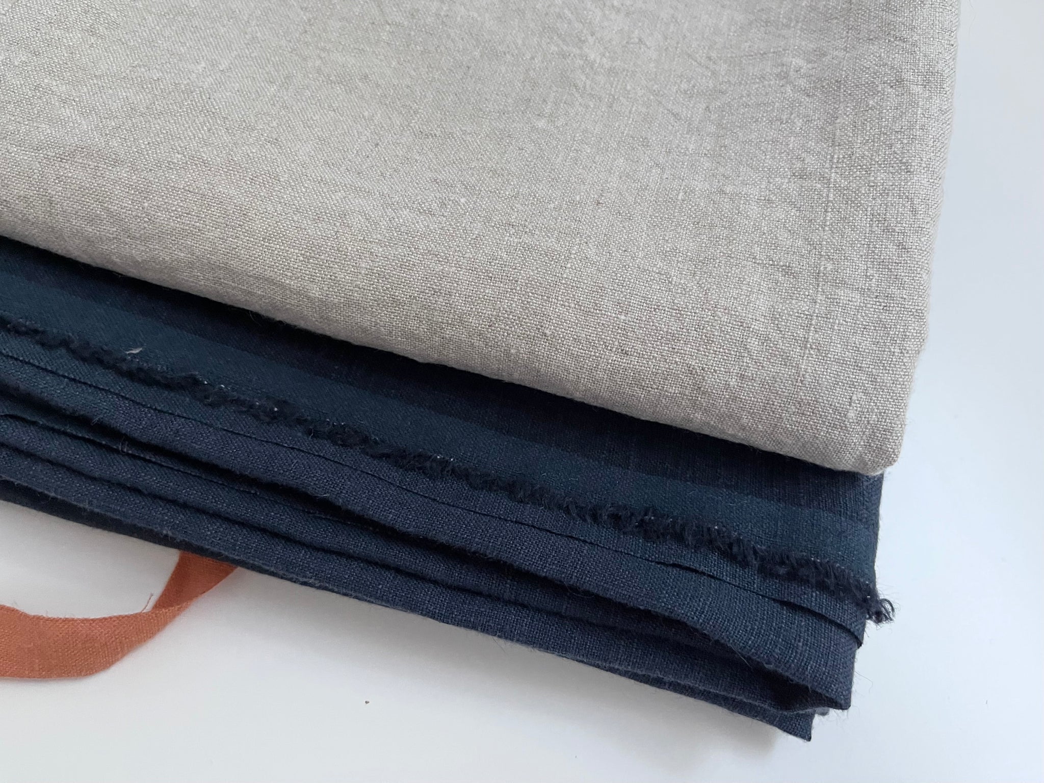 Linen Fabric Remnants - Navy Blue, Natural