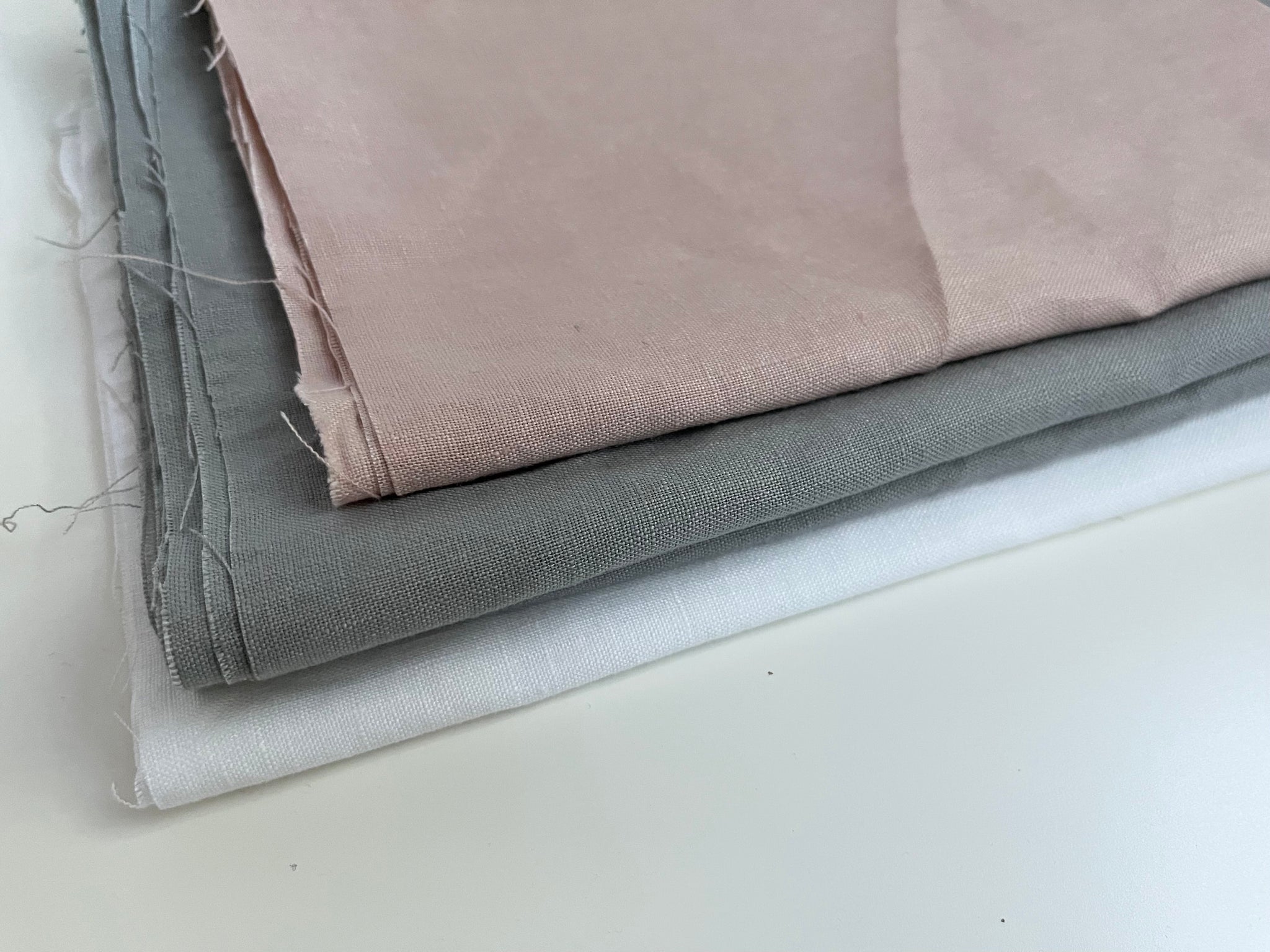 Linen Fabric Remnants - Pure White, Grey, Dusty Rose