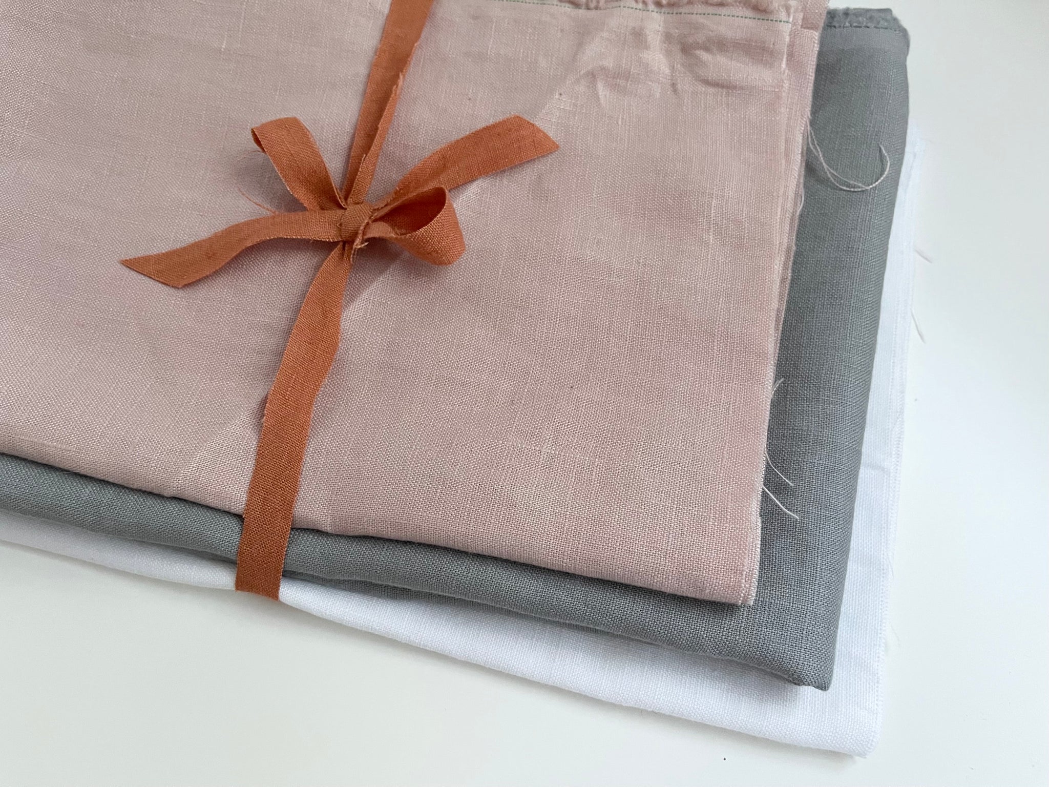 Linen Fabric Remnants - Pure White, Grey, Dusty Rose