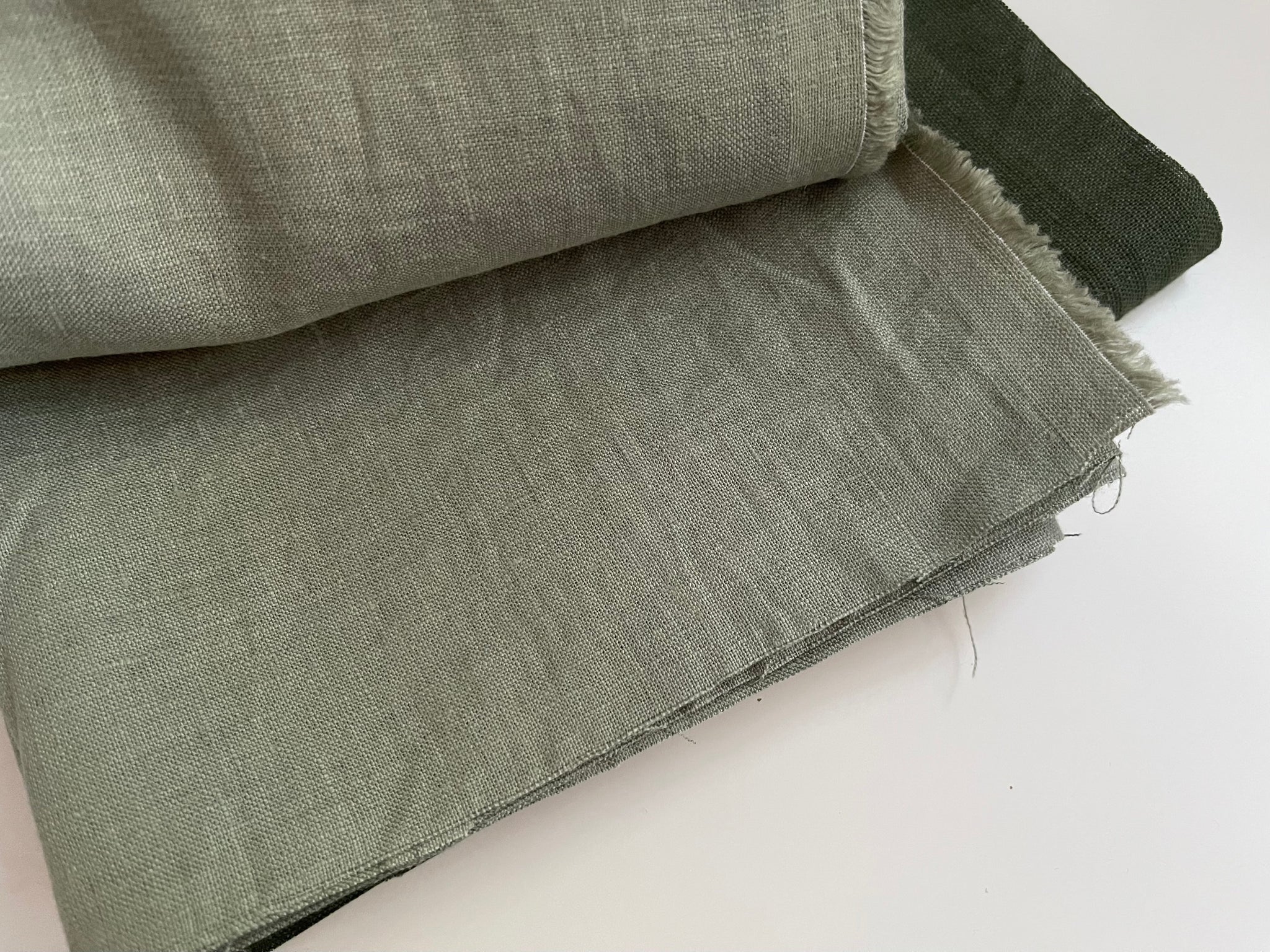 Linen Fabric Remnants - Sage Green and Beetle