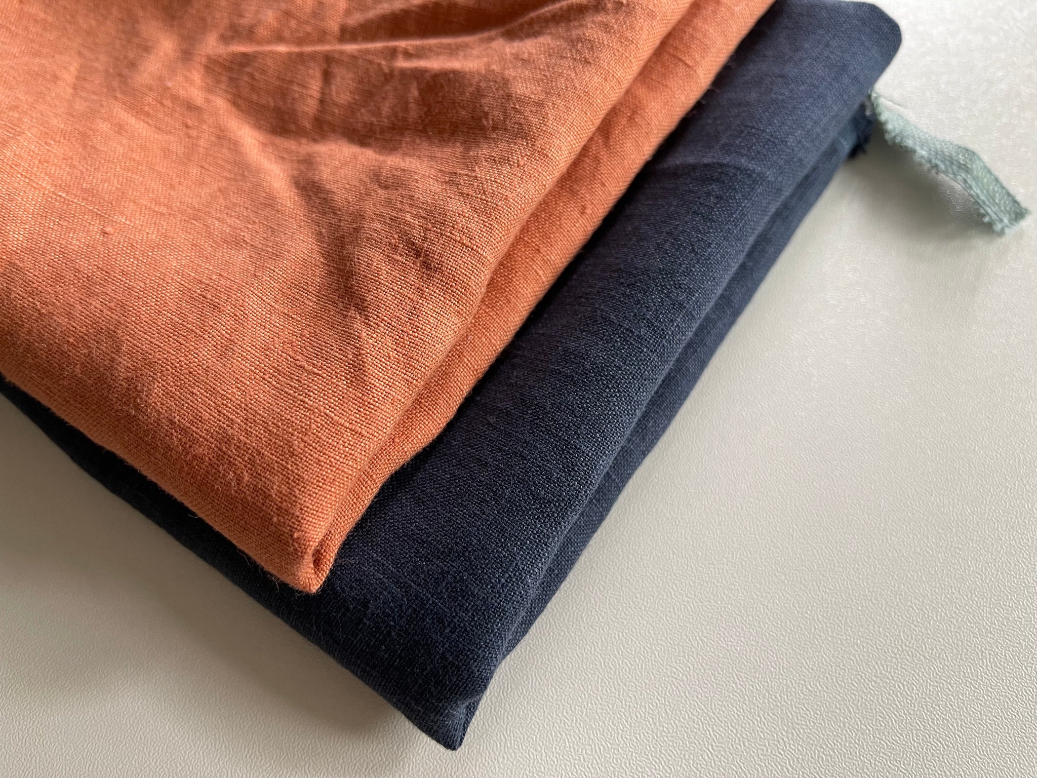 Linen Fabric Remnants - Terracotta and Navy Blue