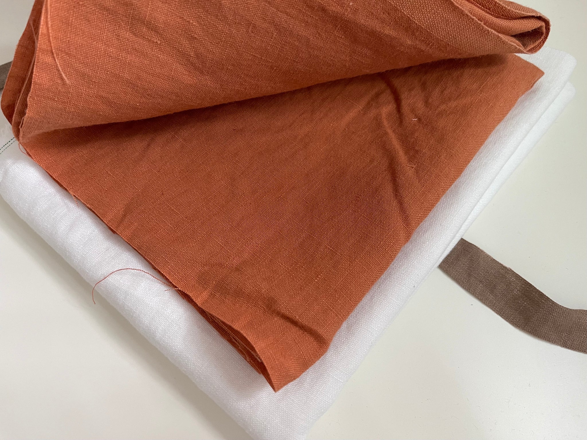 Linen Fabric Remnants - Terracotta and Pure White