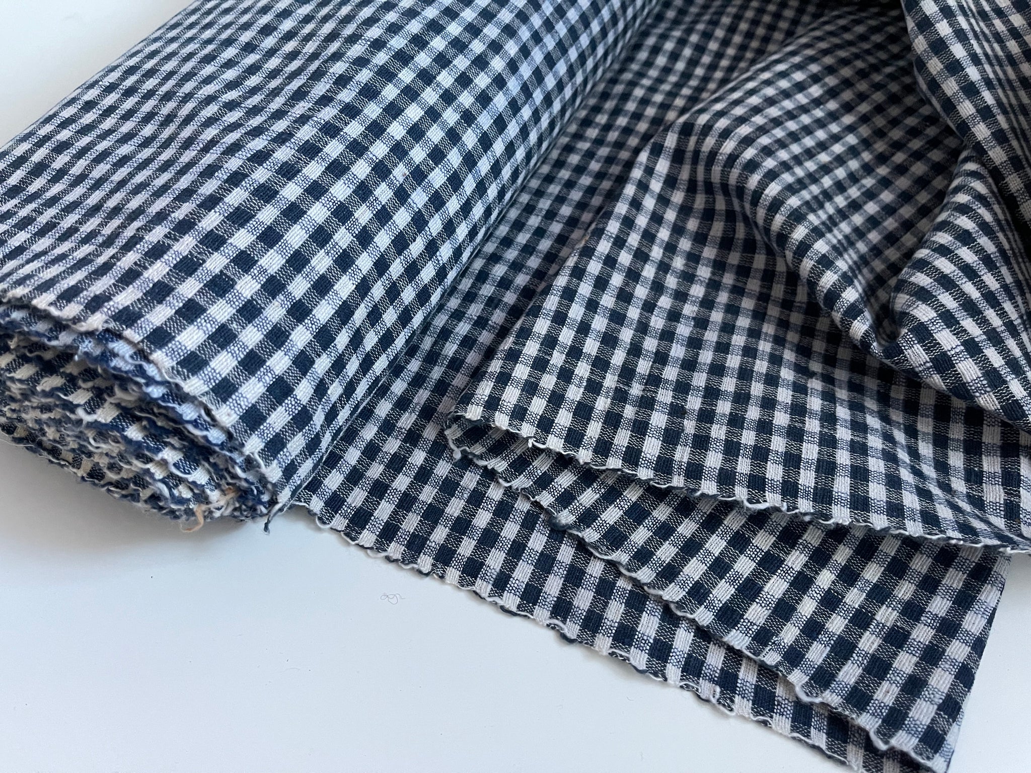 Vintage Handwoven Cotton Cloth - Navy Check